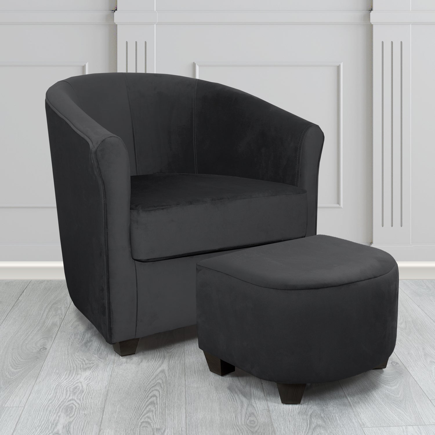 Cannes Monaco Black Plush Velvet Fabric Tub Chair & Footstool Set (6597233377322)