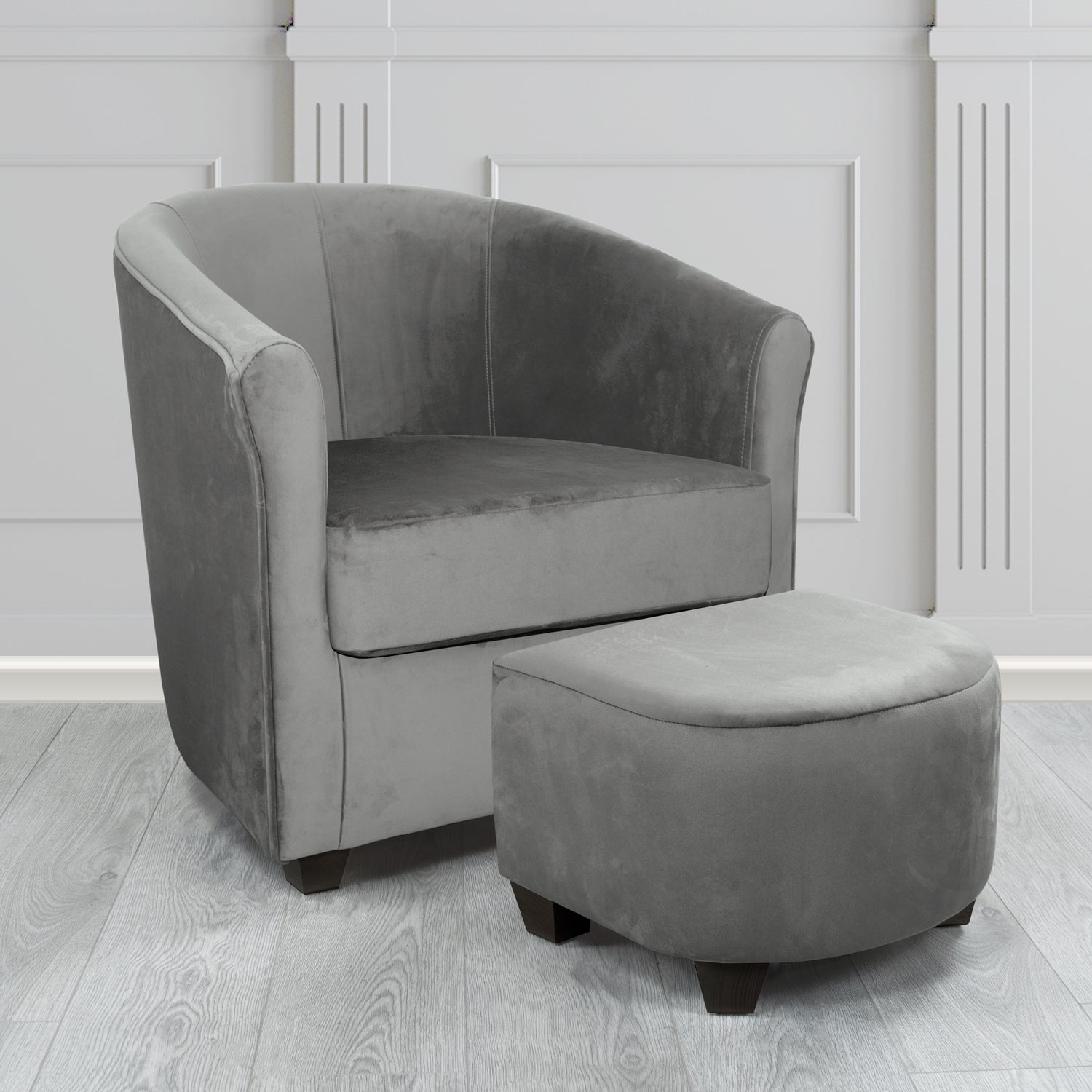 Cannes Monaco Platinum Plush Velvet Fabric Tub Chair & Footstool Set (6597262409770)
