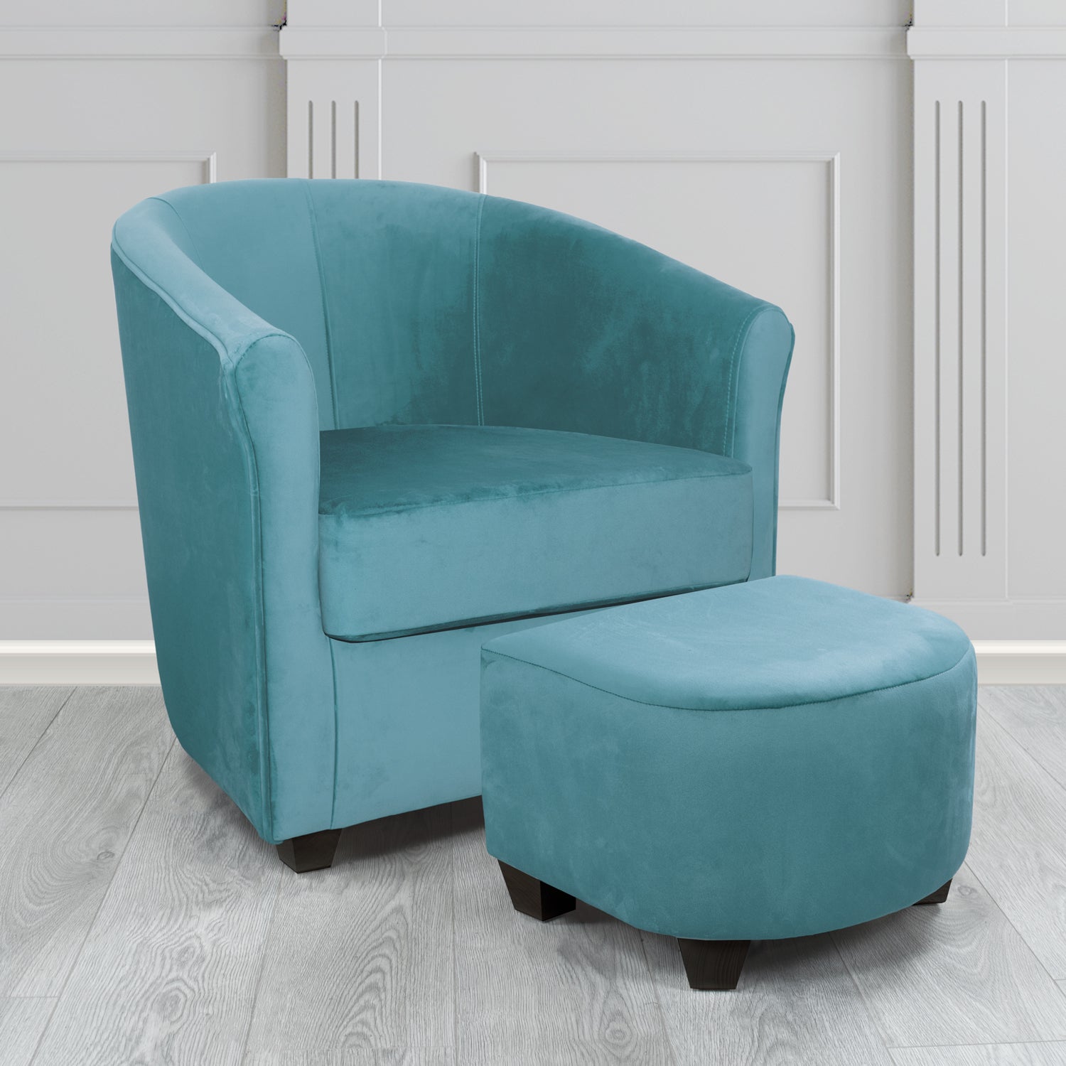 Cannes Monaco Sky Plush Velvet Fabric Tub Chair & Footstool Set (6597311823914)