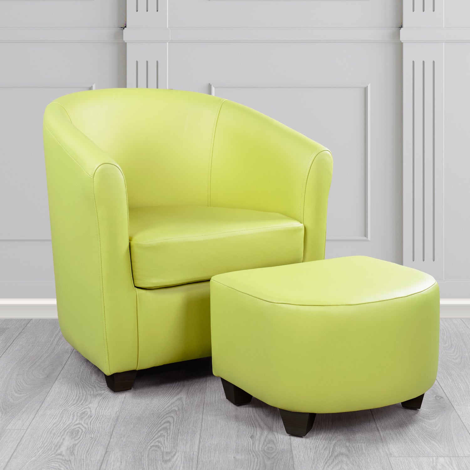 Cannes Shelly Chartreuse Crib 5 Genuine Leather Tub Chair & Footstool Set (6618320961578)