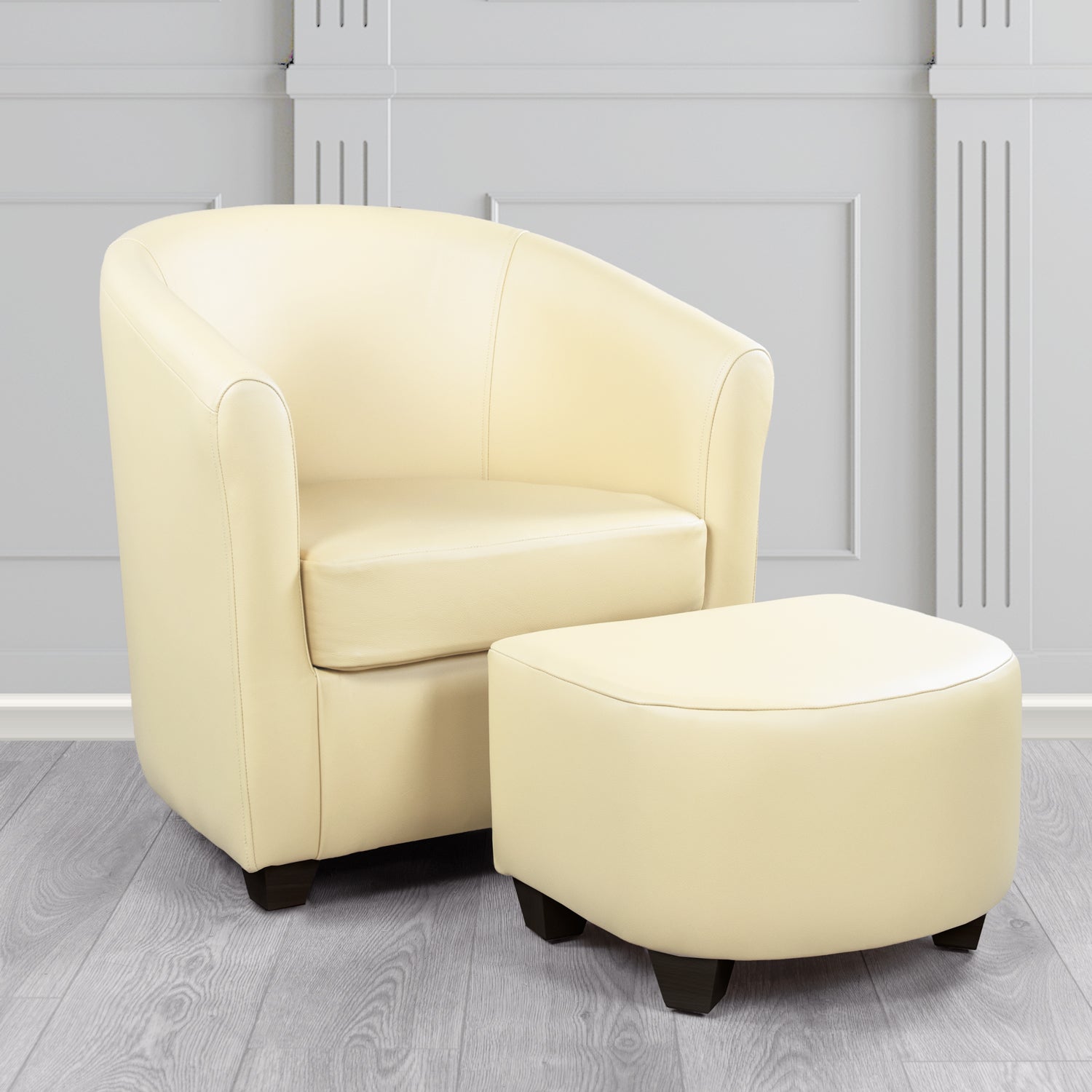 Cannes Shelly Cream Crib 5 Genuine Leather Tub Chair & Footstool Set (6618321158186)