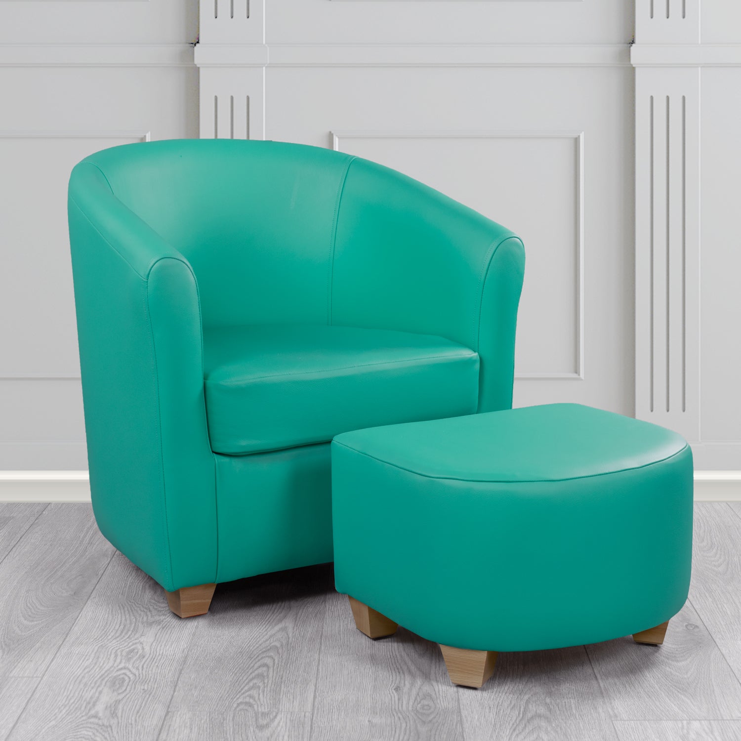 Cannes Shelly Dark Teal Crib 5 Genuine Leather Tub Chair & Footstool Set (6618322993194)
