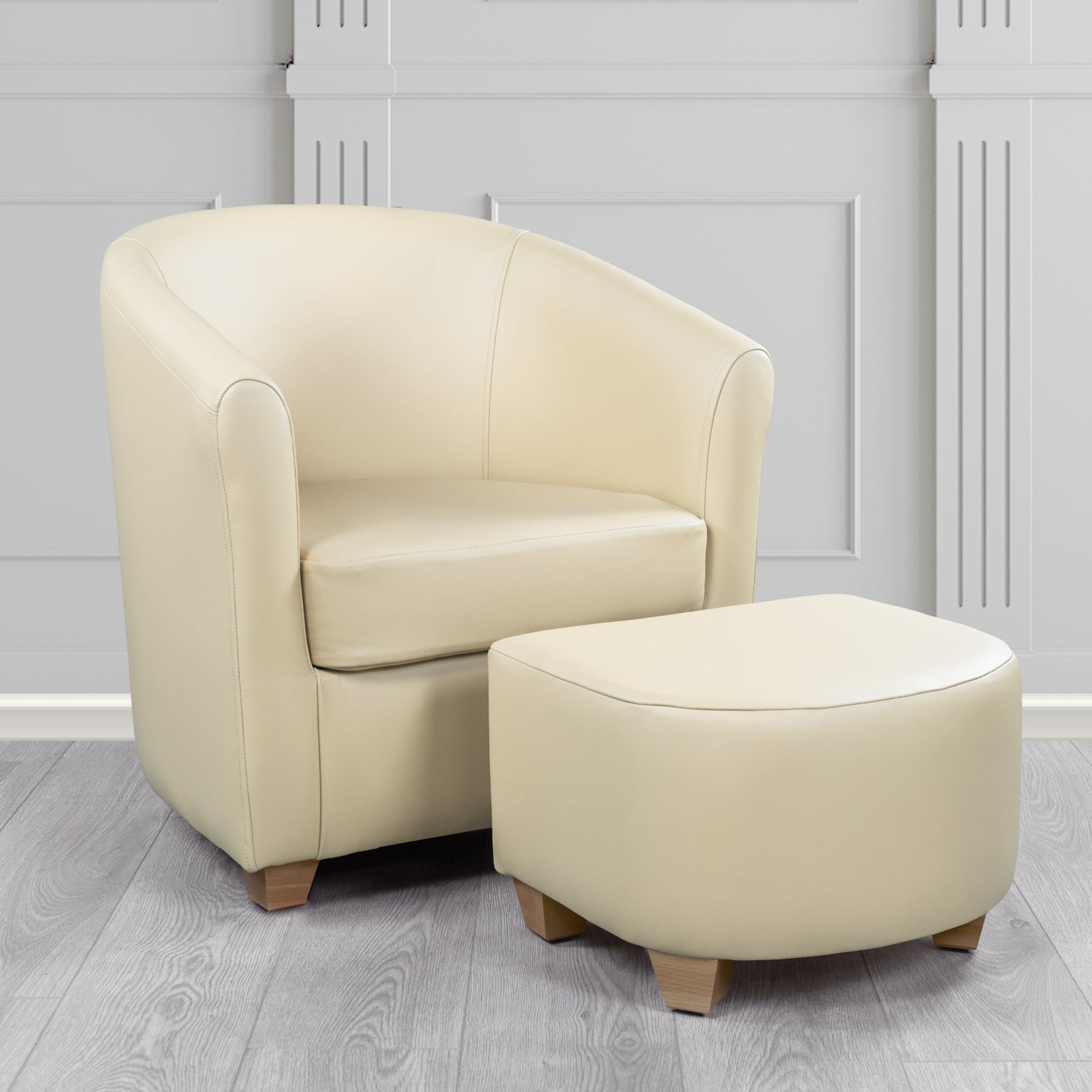 Cannes Shelly Ivory Crib 5 Genuine Leather Tub Chair & Footstool Set (6618341769258)