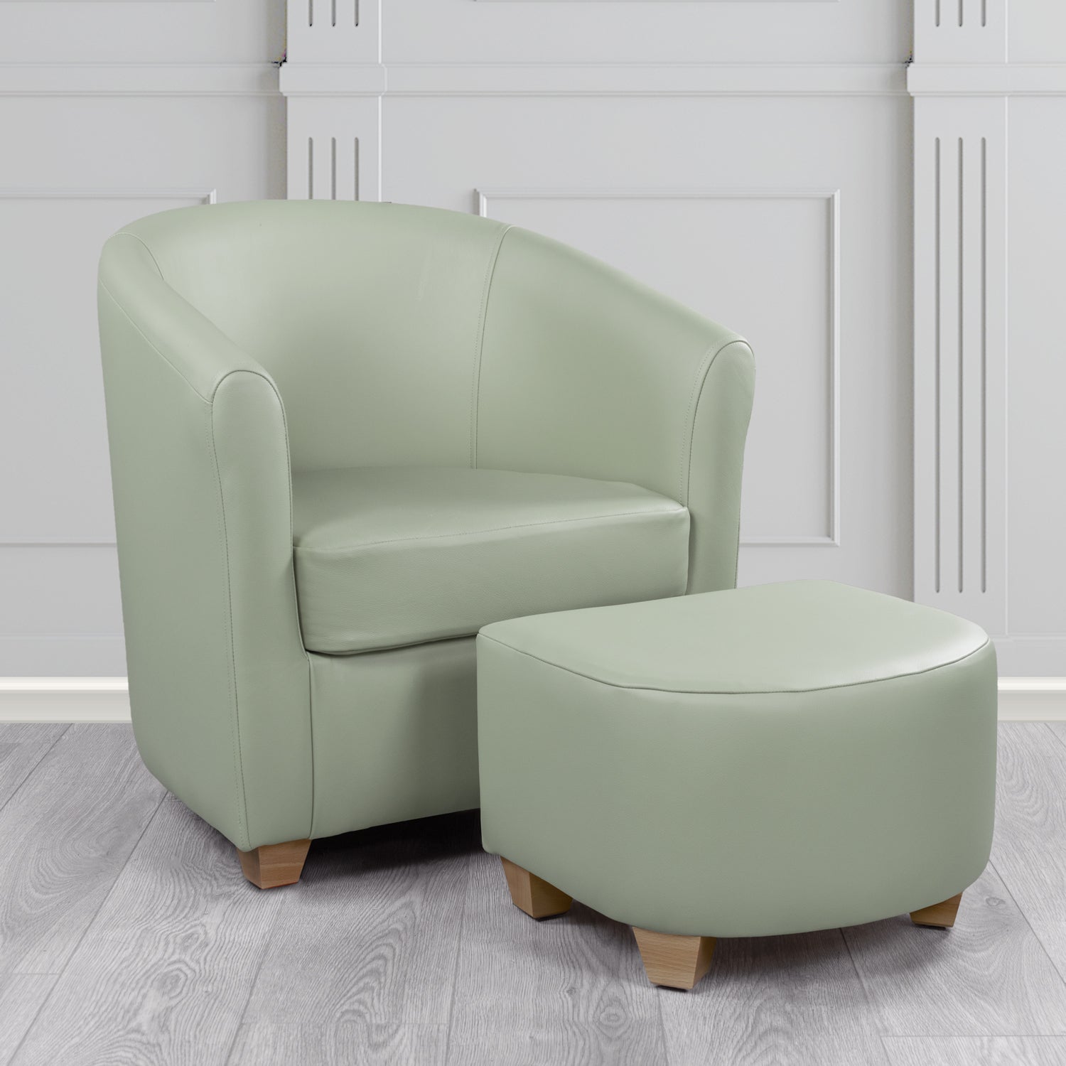 Cannes Shelly Moon Mist Crib 5 Genuine Leather Tub Chair & Footstool Set (6618347372586)