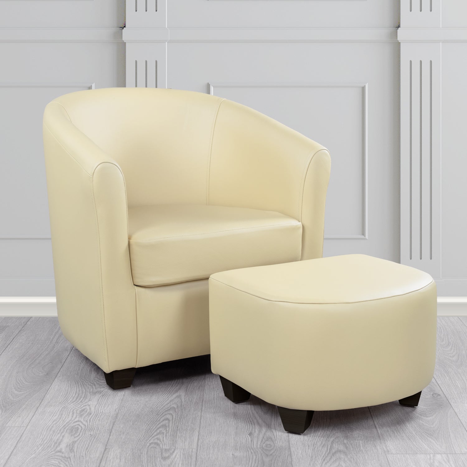 Cannes Shelly Panna Crib 5 Genuine Leather Tub Chair & Footstool Set (6618347864106)
