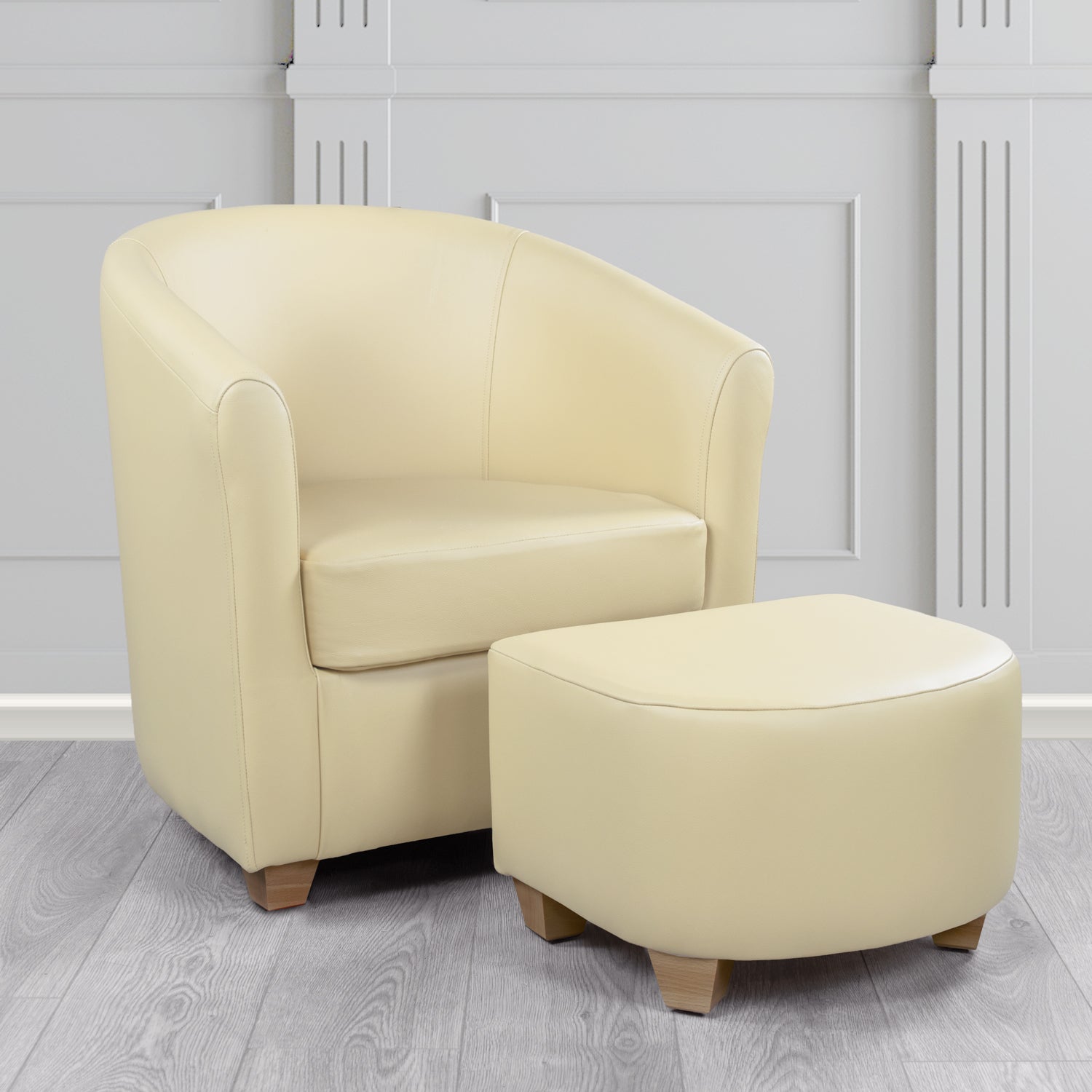Cannes Shelly Panna Crib 5 Genuine Leather Tub Chair & Footstool Set (6618347864106)