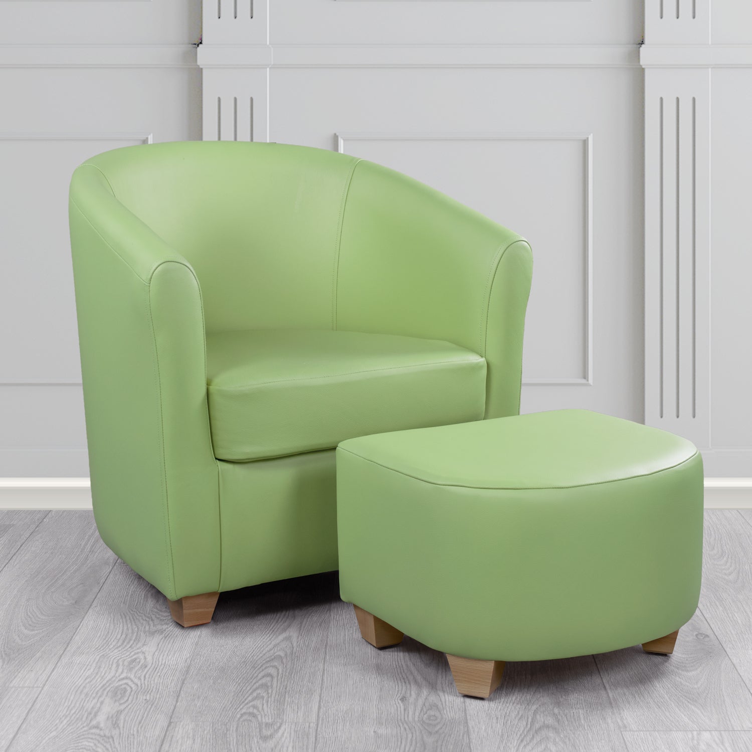 Cannes Shelly Pea Green Crib 5 Genuine Leather Tub Chair & Footstool Set (6618350714922)