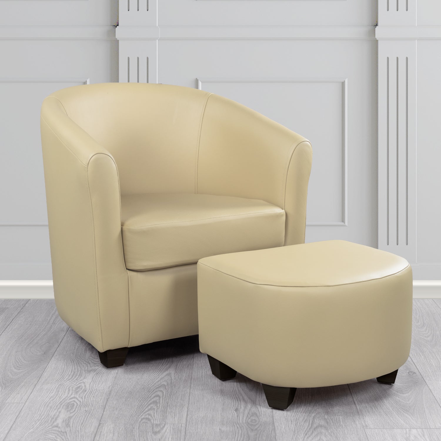 Cannes Shelly Pebble Crib 5 Genuine Leather Tub Chair & Footstool Set (6618351075370)