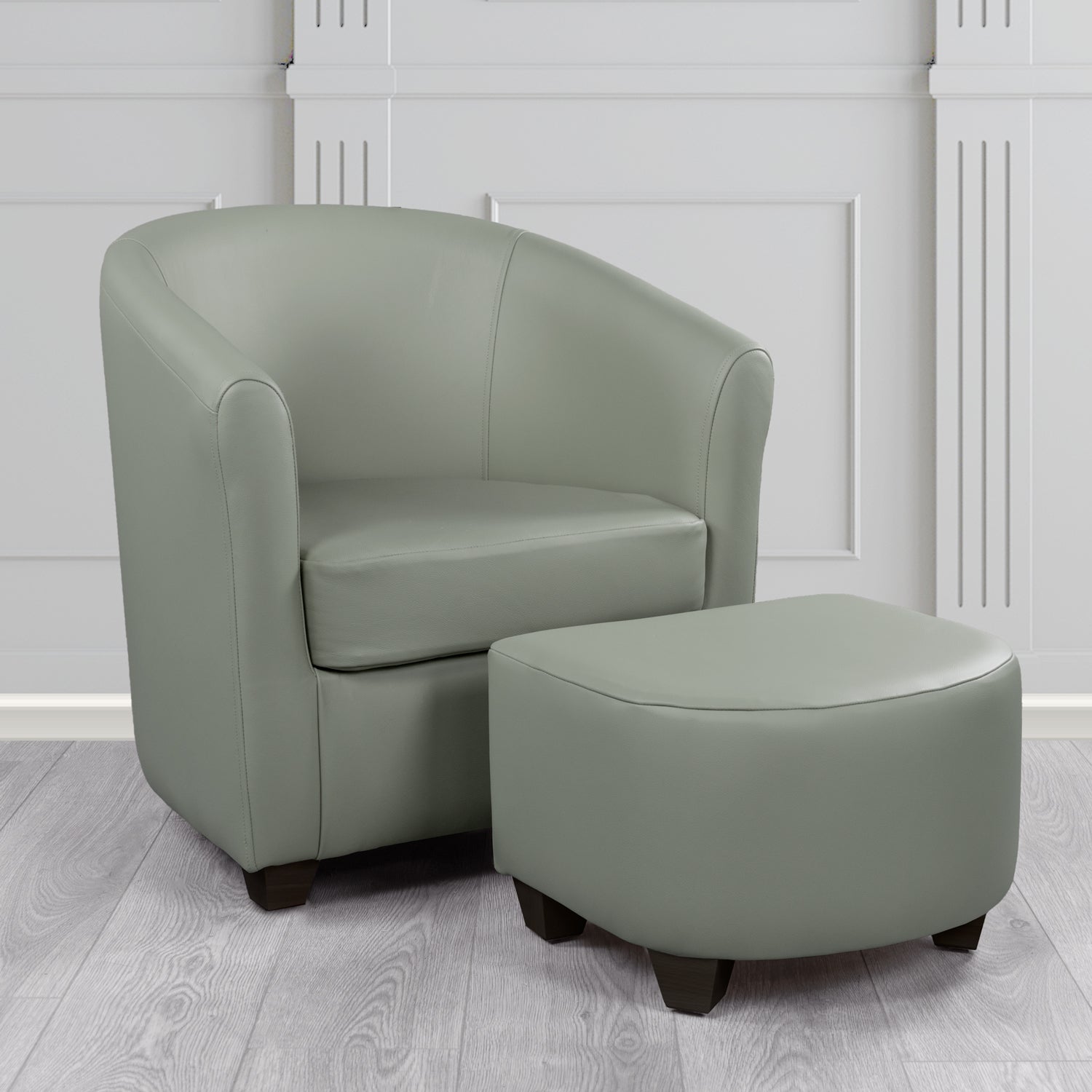 Cannes Shelly Piping Crib 5 Genuine Leather Tub Chair & Footstool Set (6618390102058)
