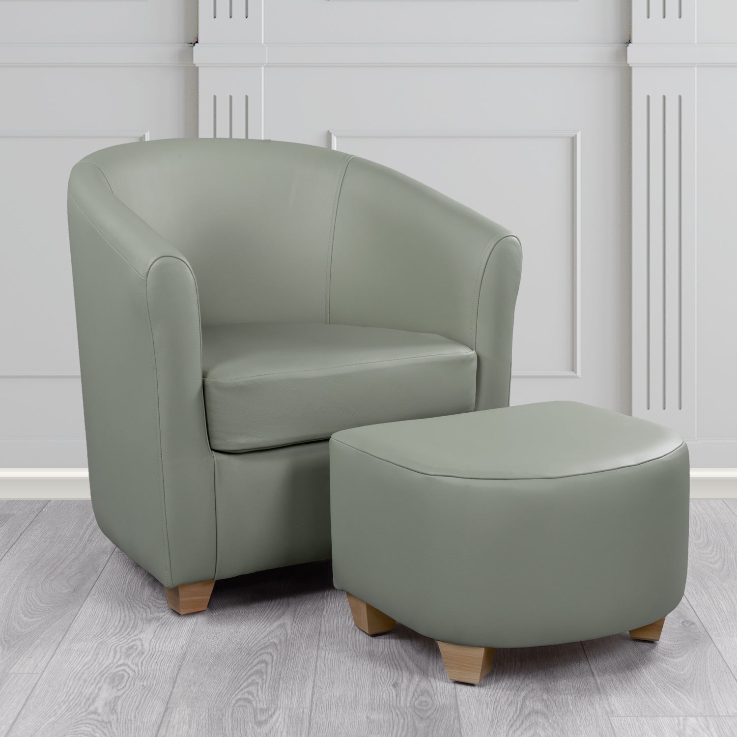Cannes Shelly Piping Crib 5 Genuine Leather Tub Chair & Footstool Set (6618390102058)