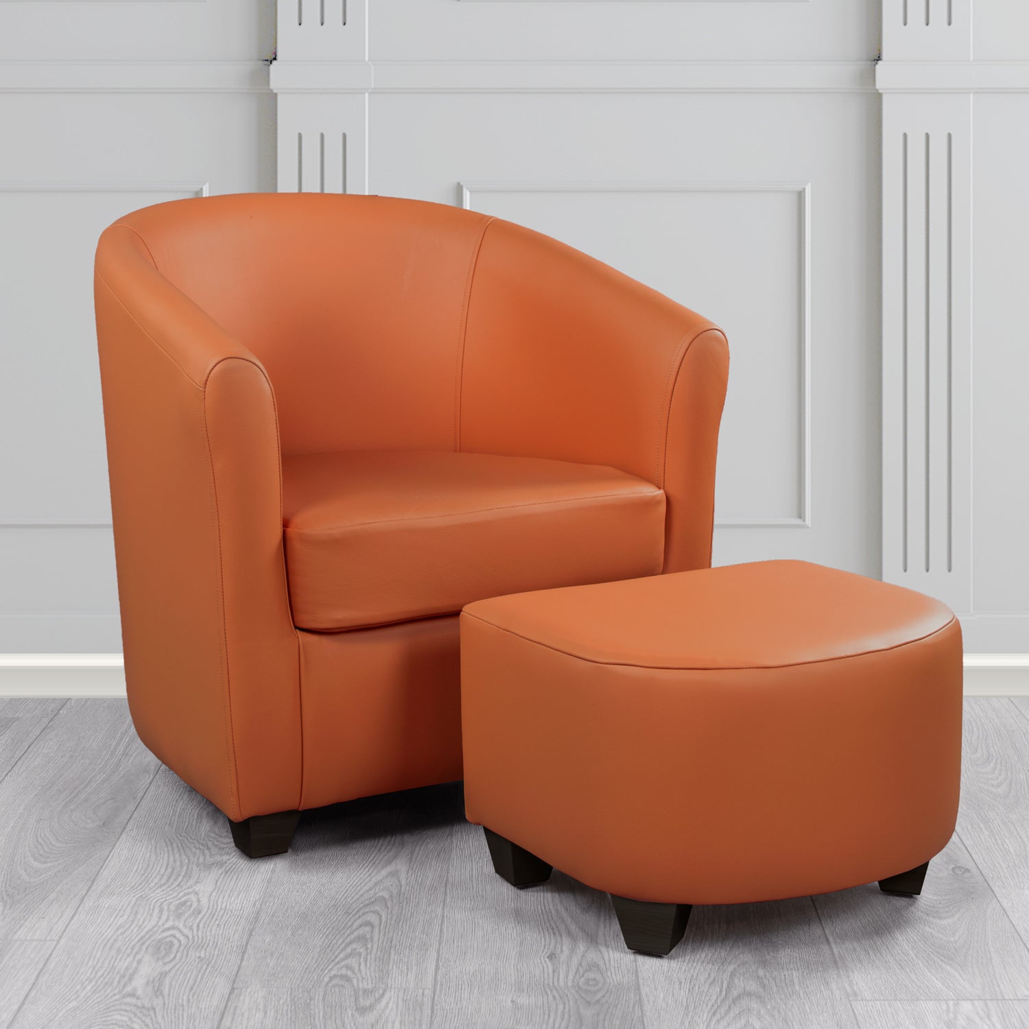 Cannes Shelly Spice Grey Crib 5 Genuine Leather Tub Chair & Footstool Set (6618434469930)