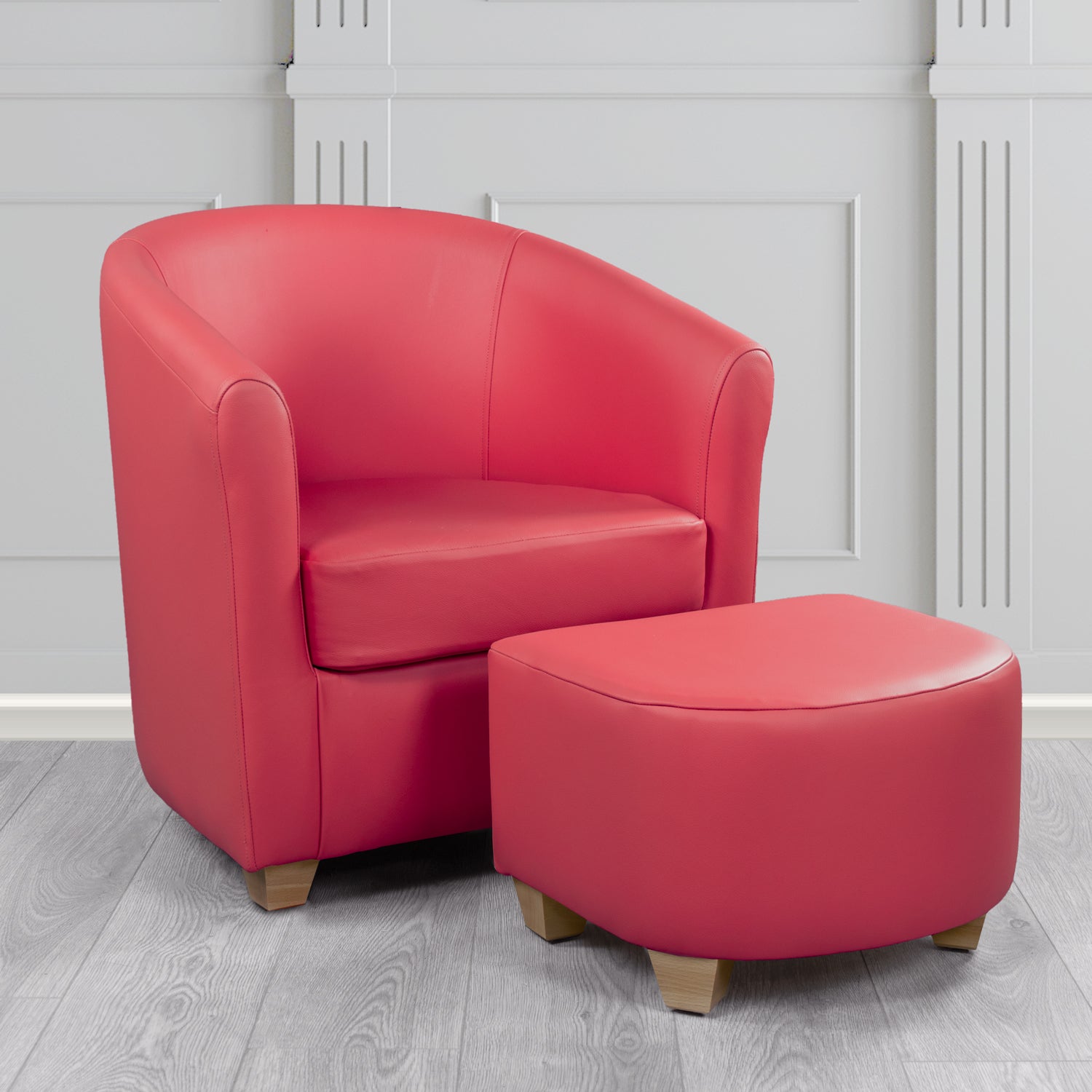 Cannes Shelly Velvet Red Crib 5 Genuine Leather Tub Chair & Footstool Set (6618454065194)