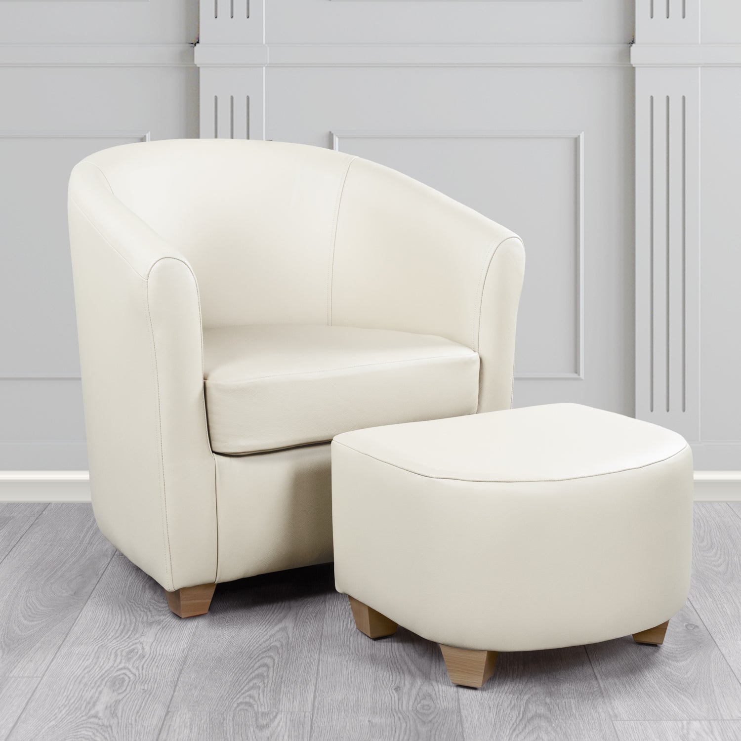 Cannes Shelly White Crib 5 Genuine Leather Tub Chair & Footstool Set (6618456752170)