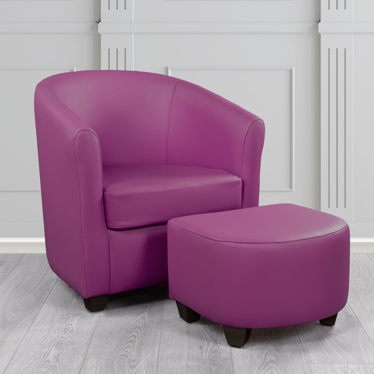 Cannes Shelly Wineberry Crib 5 Genuine Leather Tub Chair & Footstool Set (6618457866282)