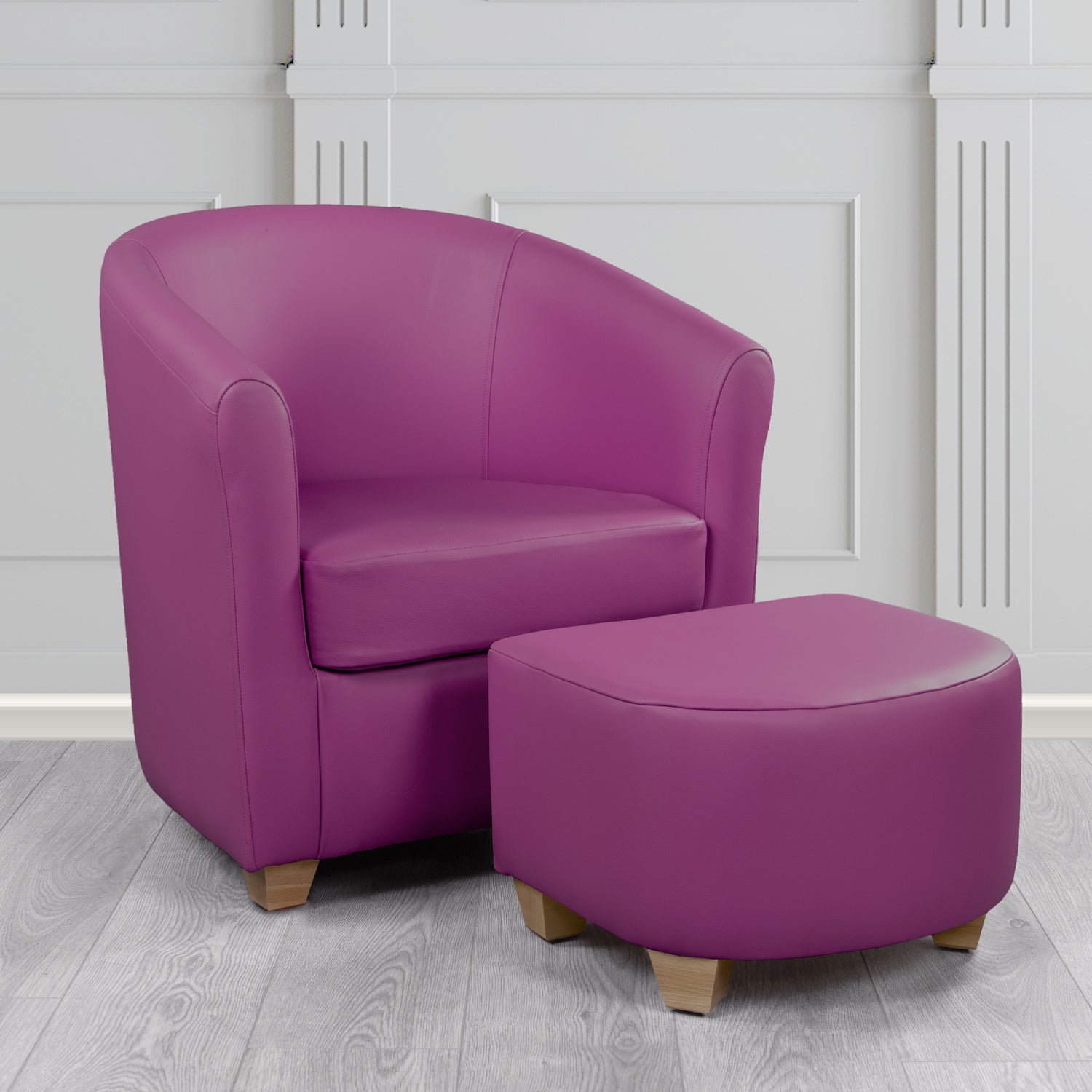Cannes Shelly Wineberry Crib 5 Genuine Leather Tub Chair & Footstool Set (6618457866282)