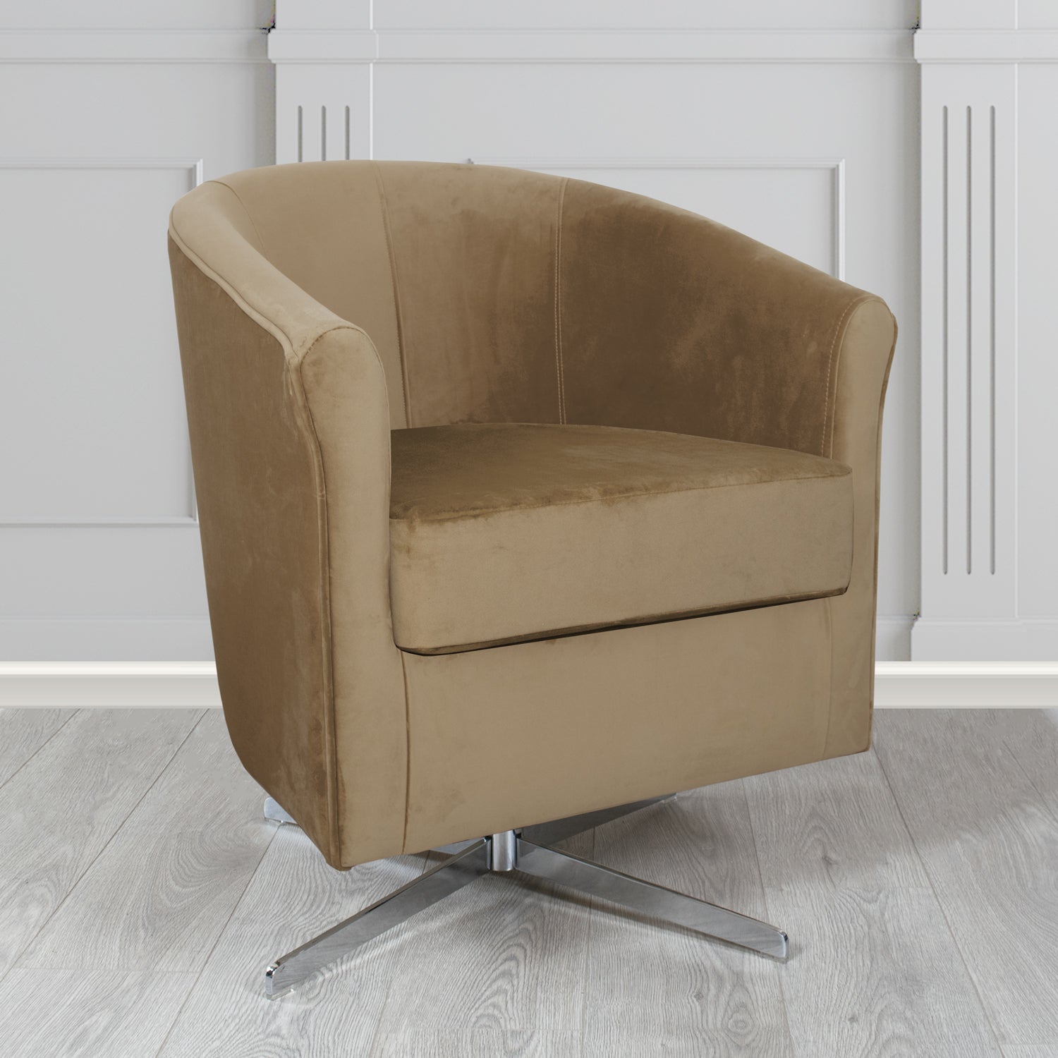 Cannes Monaco Biscuit Plush Velvet Fabric Swivel Tub Chair (6596324098090)