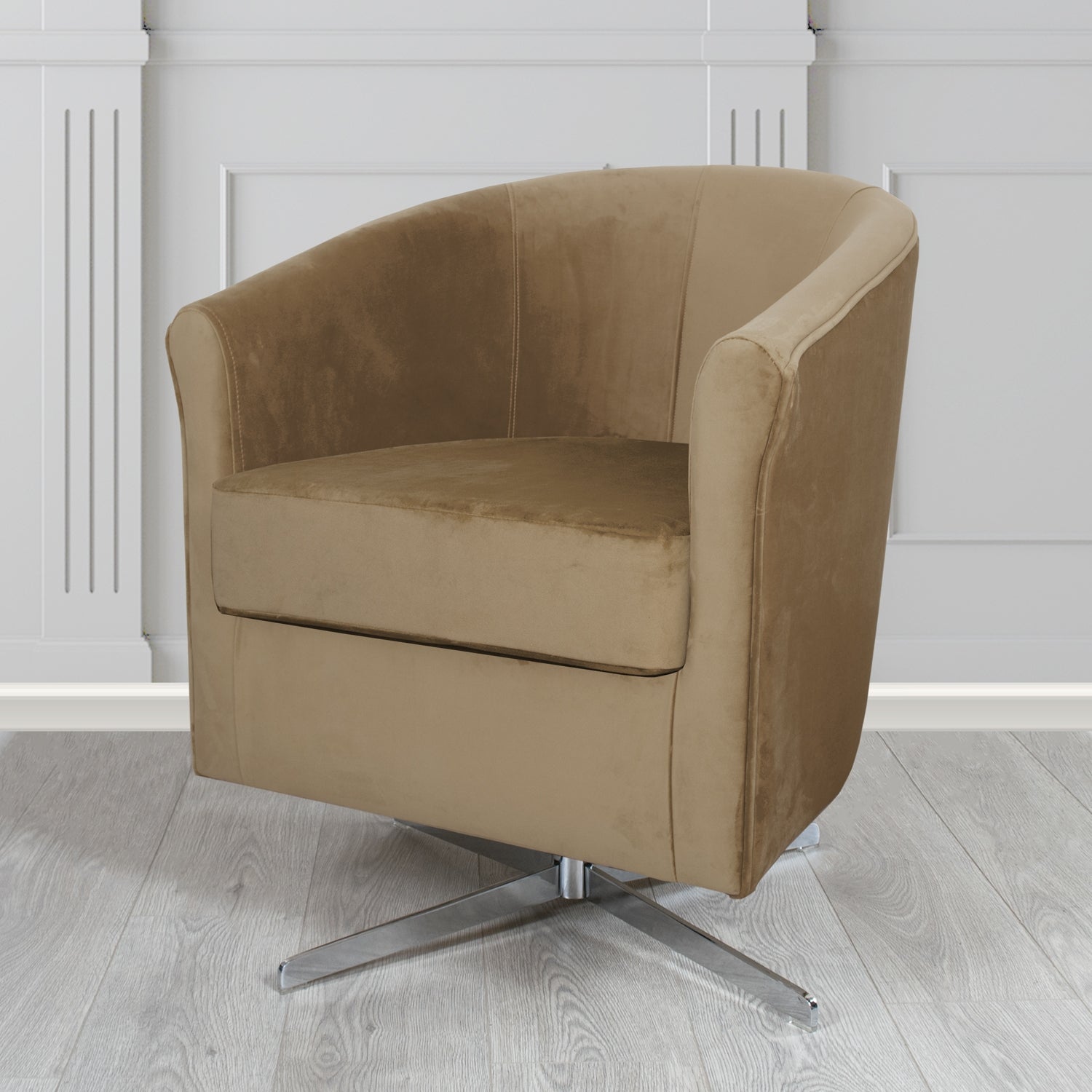 Cannes Monaco Biscuit Plush Velvet Fabric Swivel Tub Chair (6596324098090)