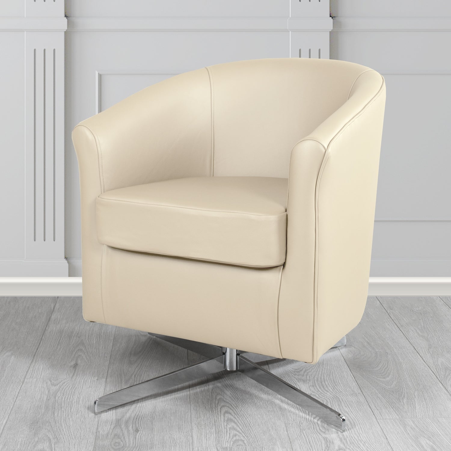 Cannes Swivel Tub Chair in Shelly Ivory Crib 5 Genuine Leather - The Tub Chair Shop