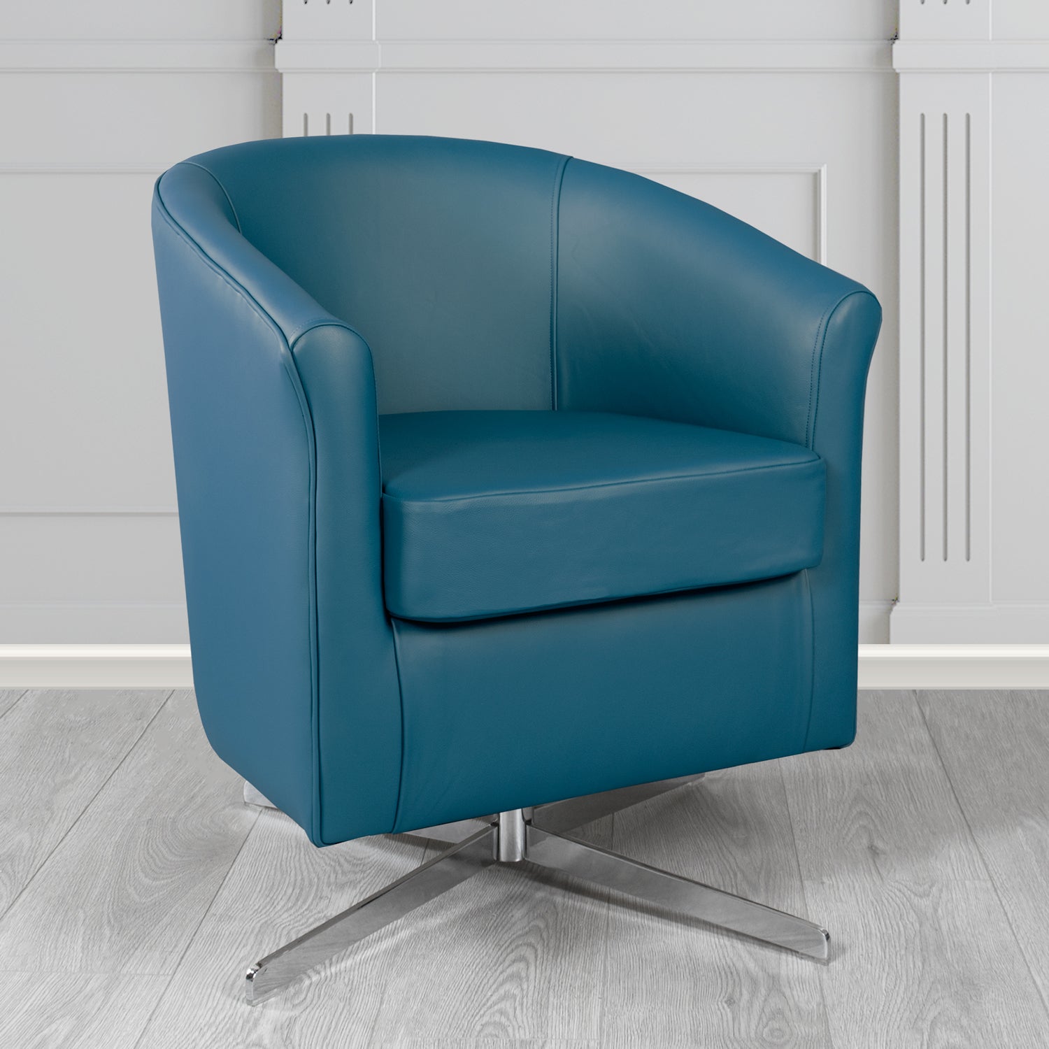 Cannes Swivel Tub Chair in Shelly Majolica Blue Crib 5 Genuine Leather