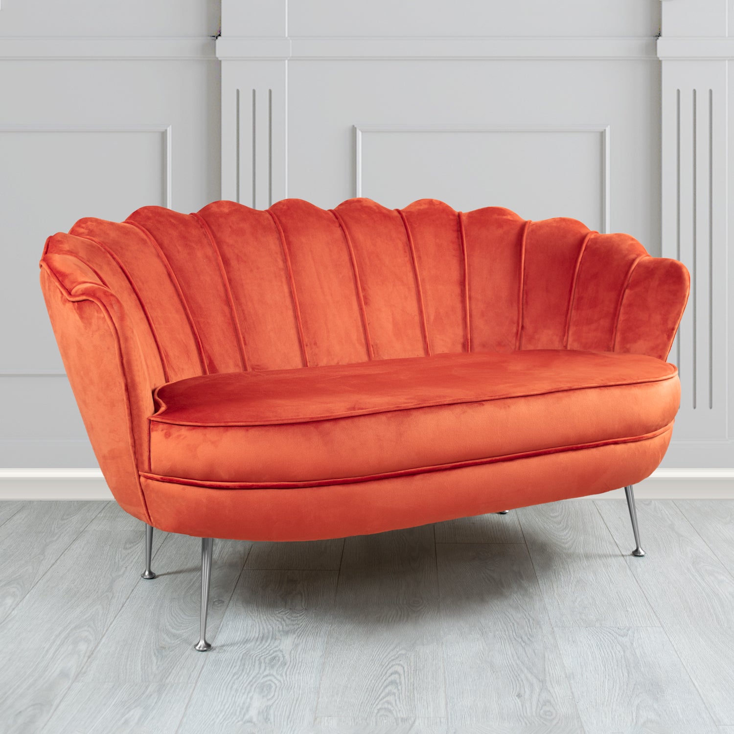 Olivia 2 Seater Shell Sofa in Passione Terracotta PAS2711 Velvet Fabri