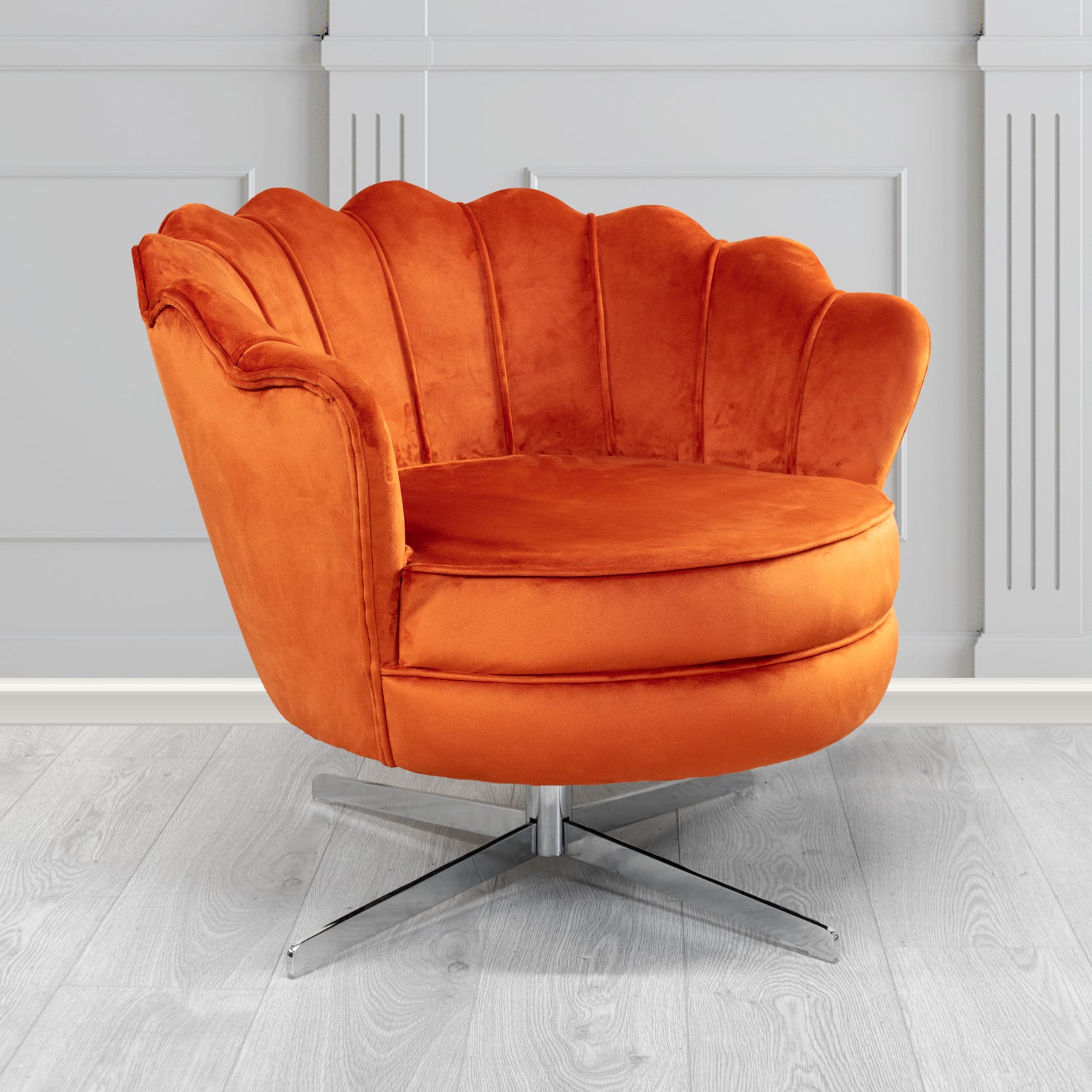 Olivia Swivel Shell Tub Chair in Monaco Pumpkin Plain Velvet Fabric