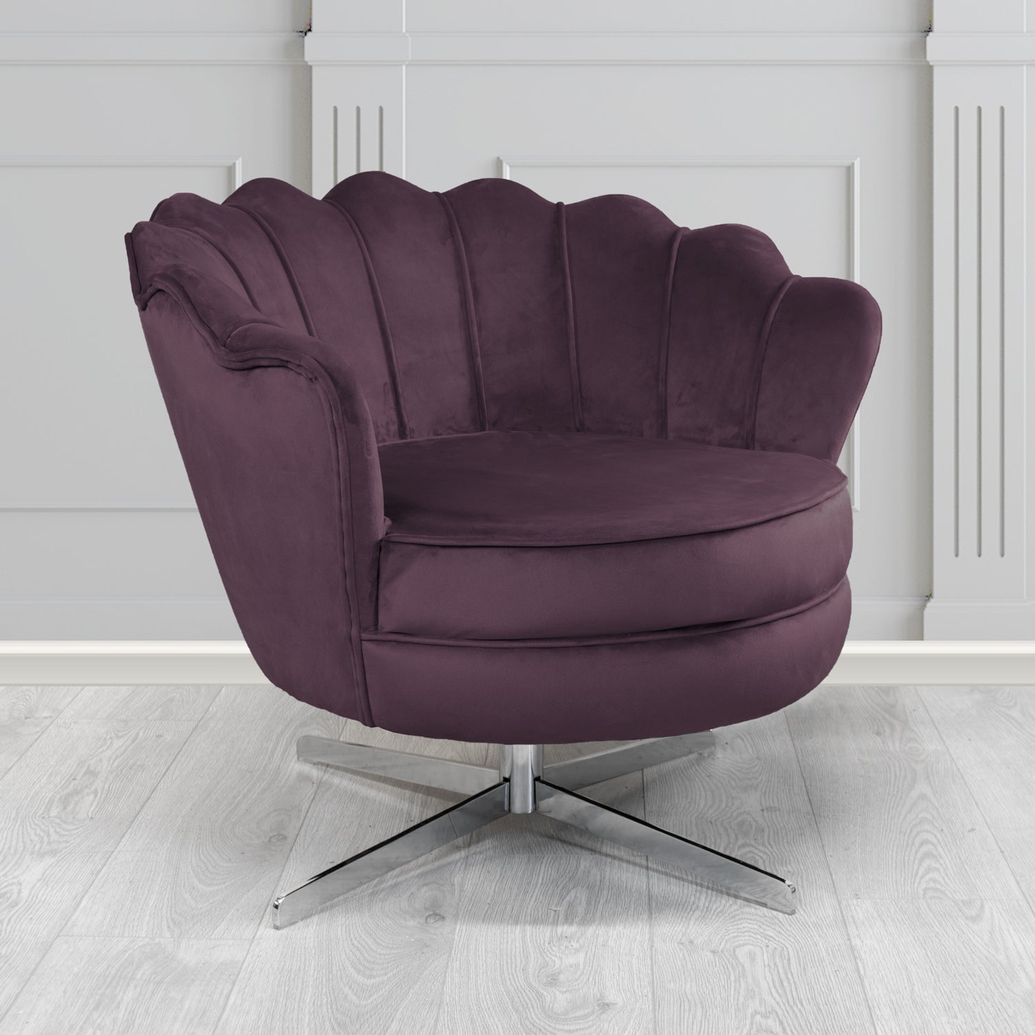 Olivia Swivel Shell Tub Chair in Passione Aubergine PAS2700 Velvet Fab