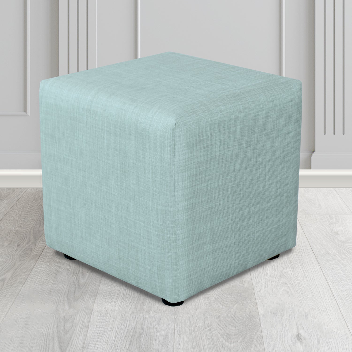 Paris Charles Sky Plain Linen Fabric Cube Footstool - The Tub Chair Shop