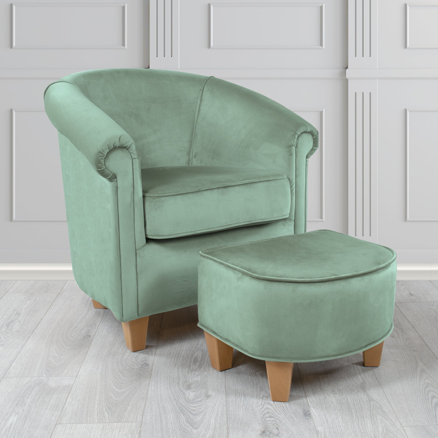 Siena Passione Airforce PAS2718 Velvet Fabric Tub Chair & Footstool Set (4680402829354)