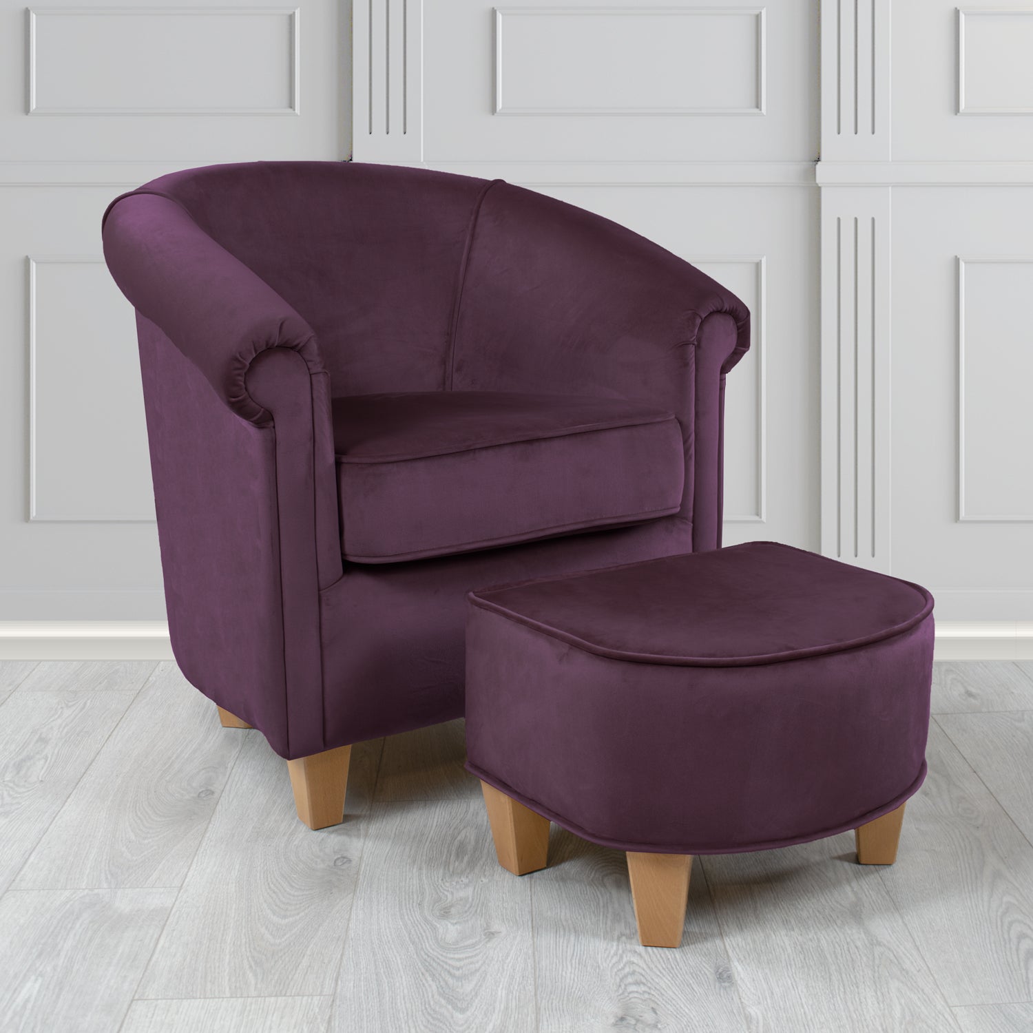 Siena Passione Aubergine PAS2700 Velvet Fabric Tub Chair & Footstool Set (4680405745706)