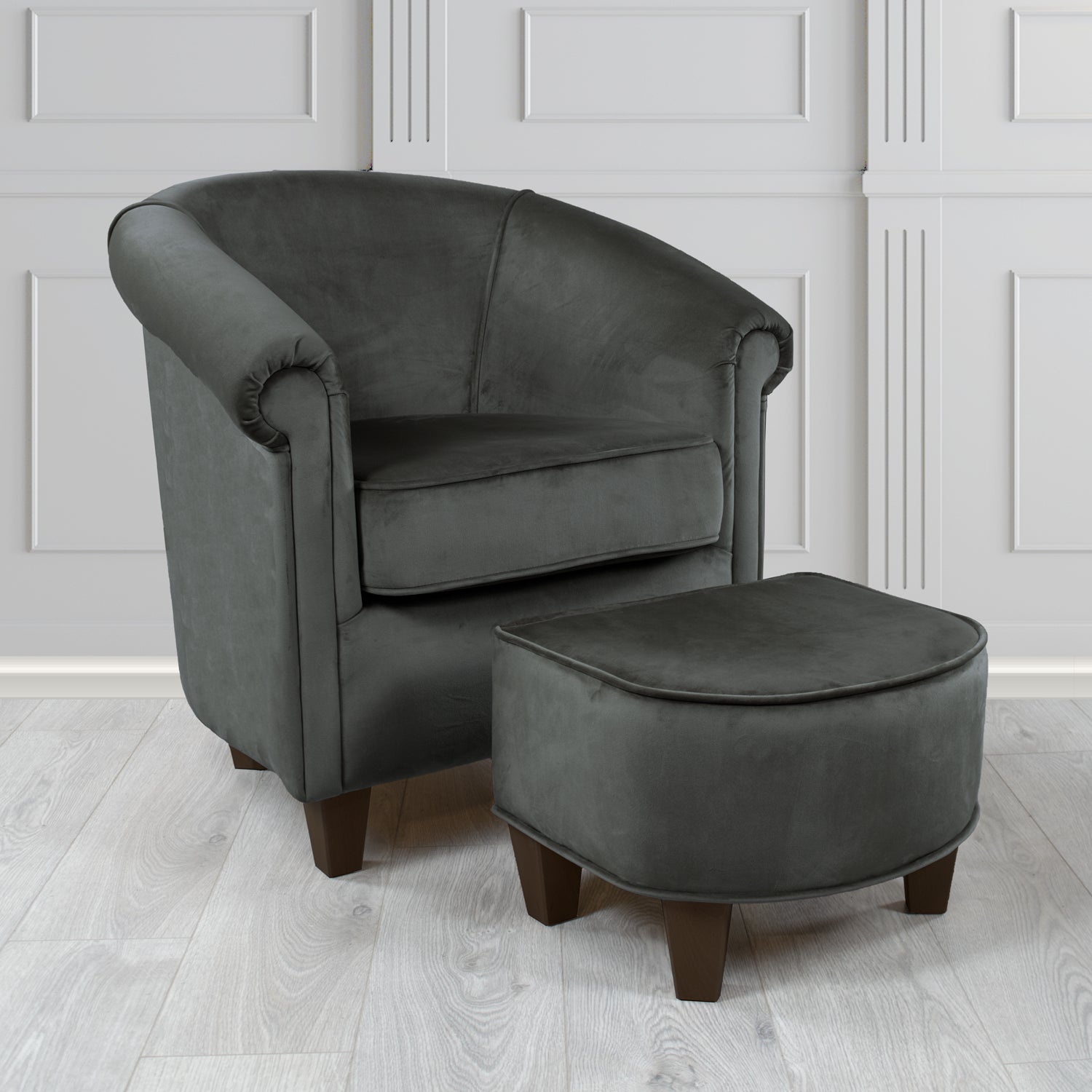 Siena Passione Charcoal PAS2733 Velvet Fabric Tub Chair & Footstool Set (4680408924202)
