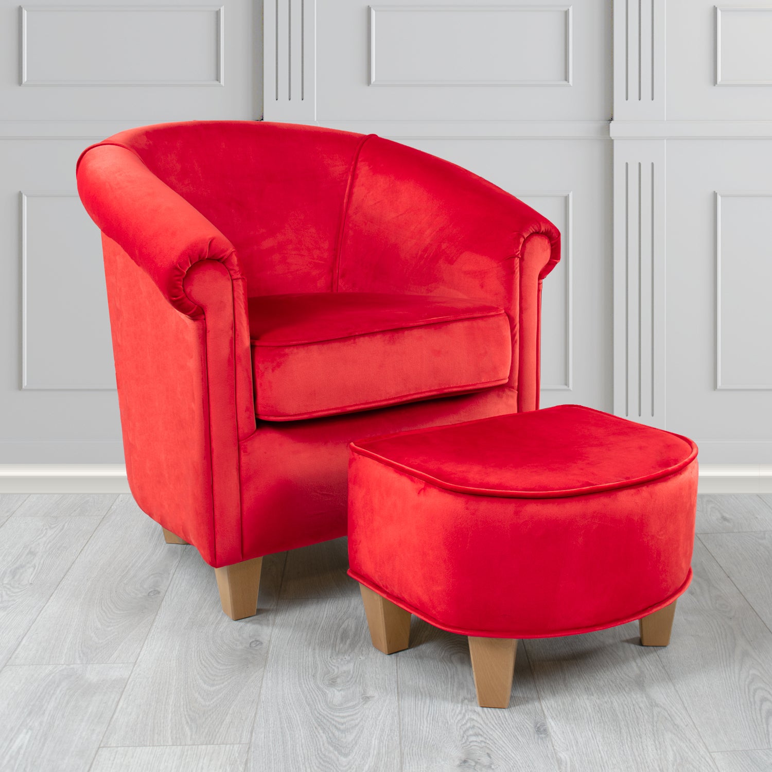 Siena Passione Flame PAS2712 Velvet Fabric Tub Chair & Footstool Set (4680410824746)