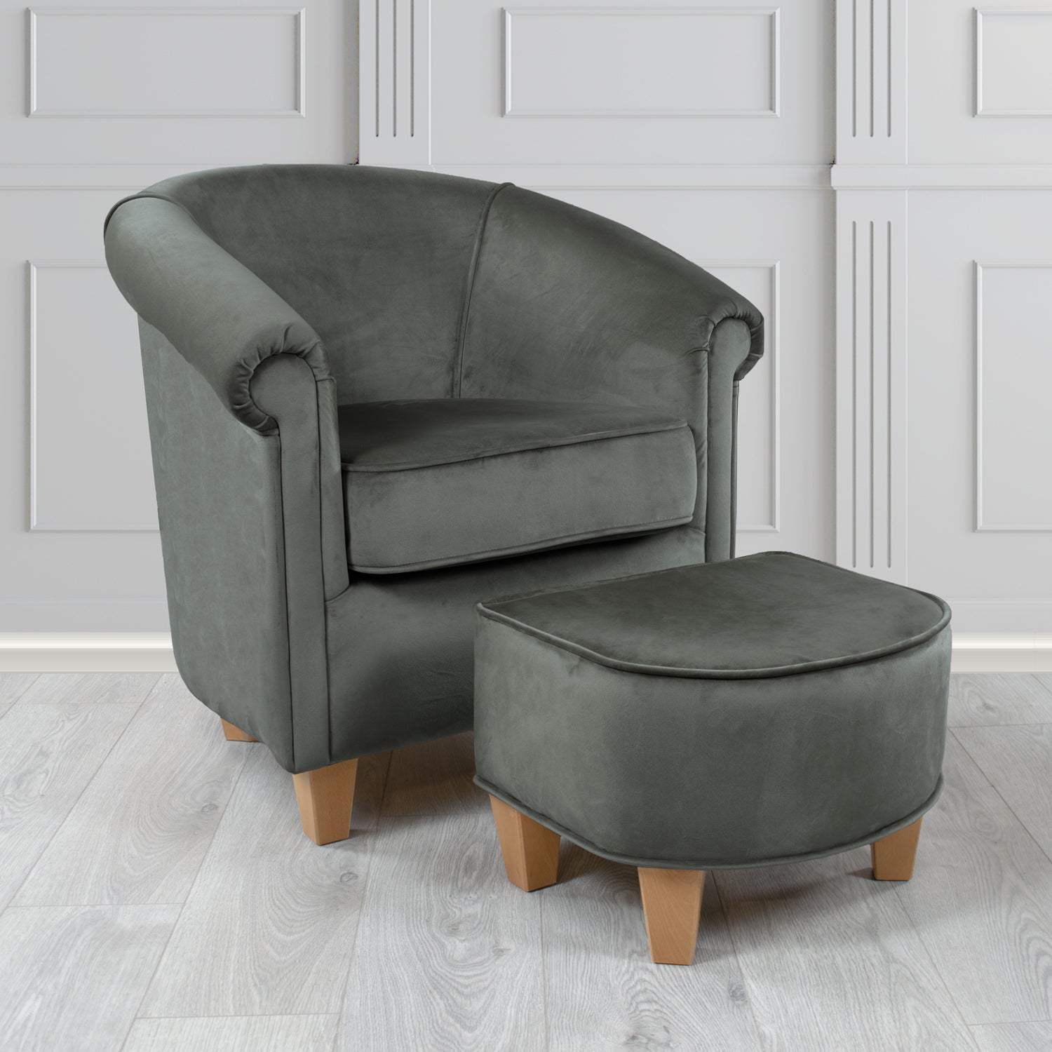 Siena Passione Granite PAS2702 Velvet Fabric Tub Chair & Footstool Set (4680412364842)