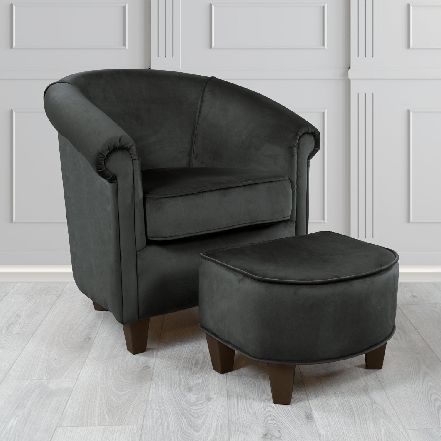 Siena Passione Jet PAS2734 Velvet Fabric Tub Chair & Footstool Set (4680422391850)