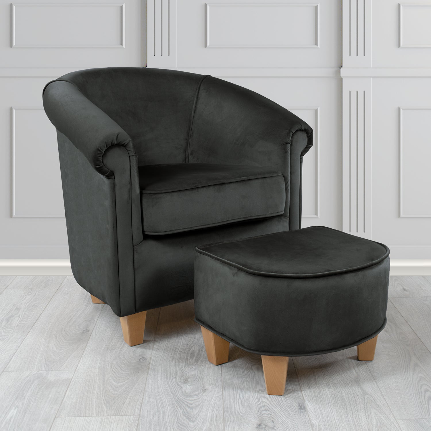 Siena Passione Jet PAS2734 Velvet Fabric Tub Chair & Footstool Set (4680422391850)