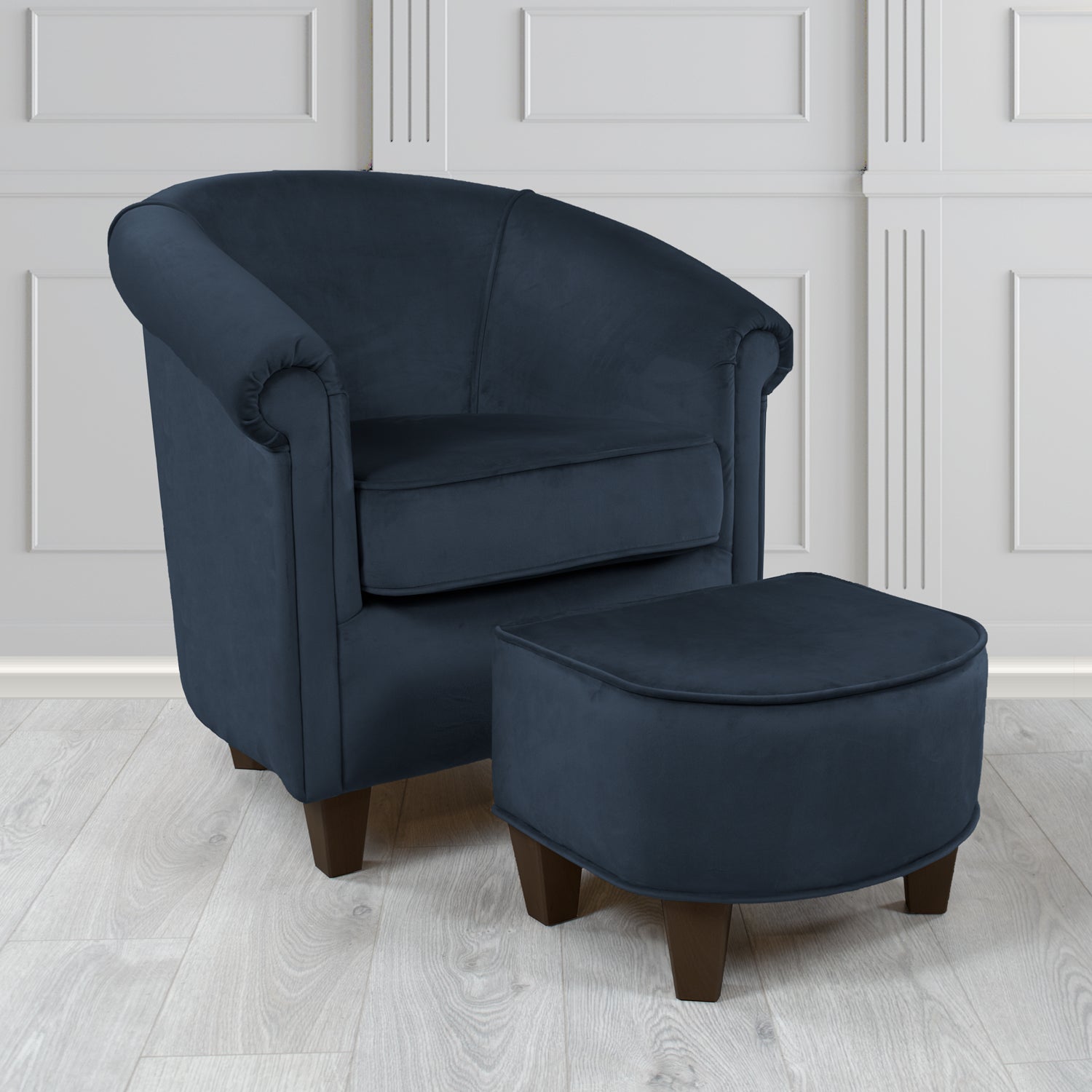 Siena Passione Midnight PAS2723 Velvet Fabric Tub Chair & Footstool Set (4680424554538)