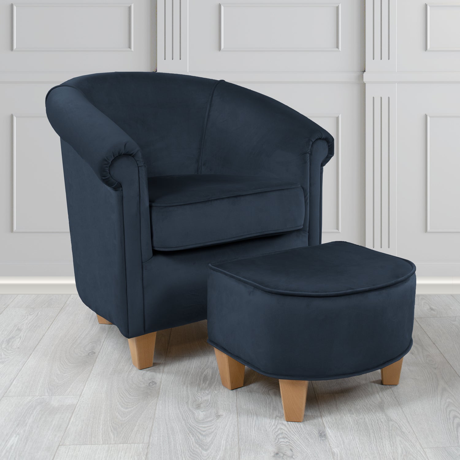 Siena Passione Midnight PAS2723 Velvet Fabric Tub Chair & Footstool Set (4680424554538)