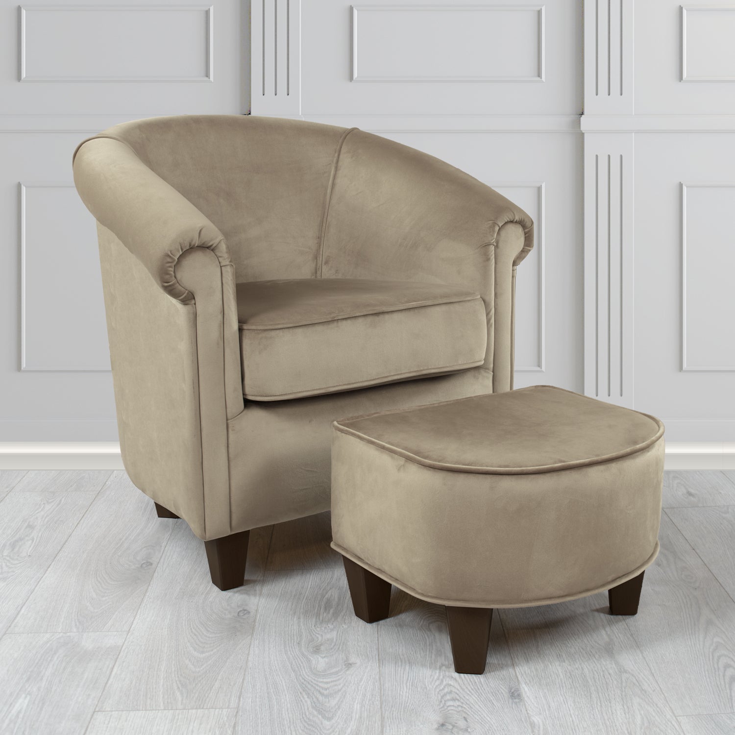 Siena Passione Mink PAS2709 Velvet Fabric Tub Chair & Footstool Set (4680424587306)