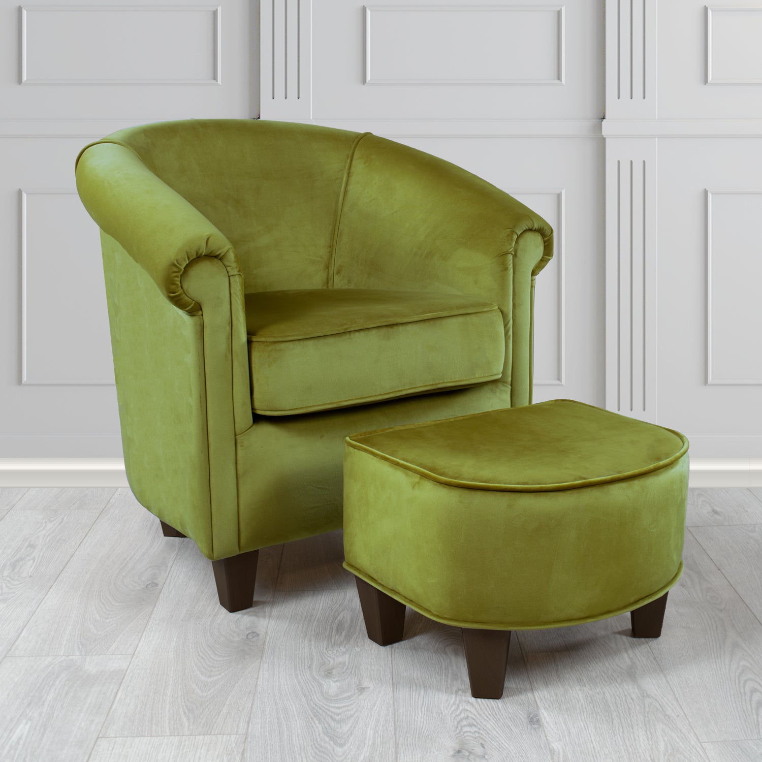 Siena Passione Olive PAS2715 Velvet Fabric Tub Chair & Footstool Set (4680425144362)