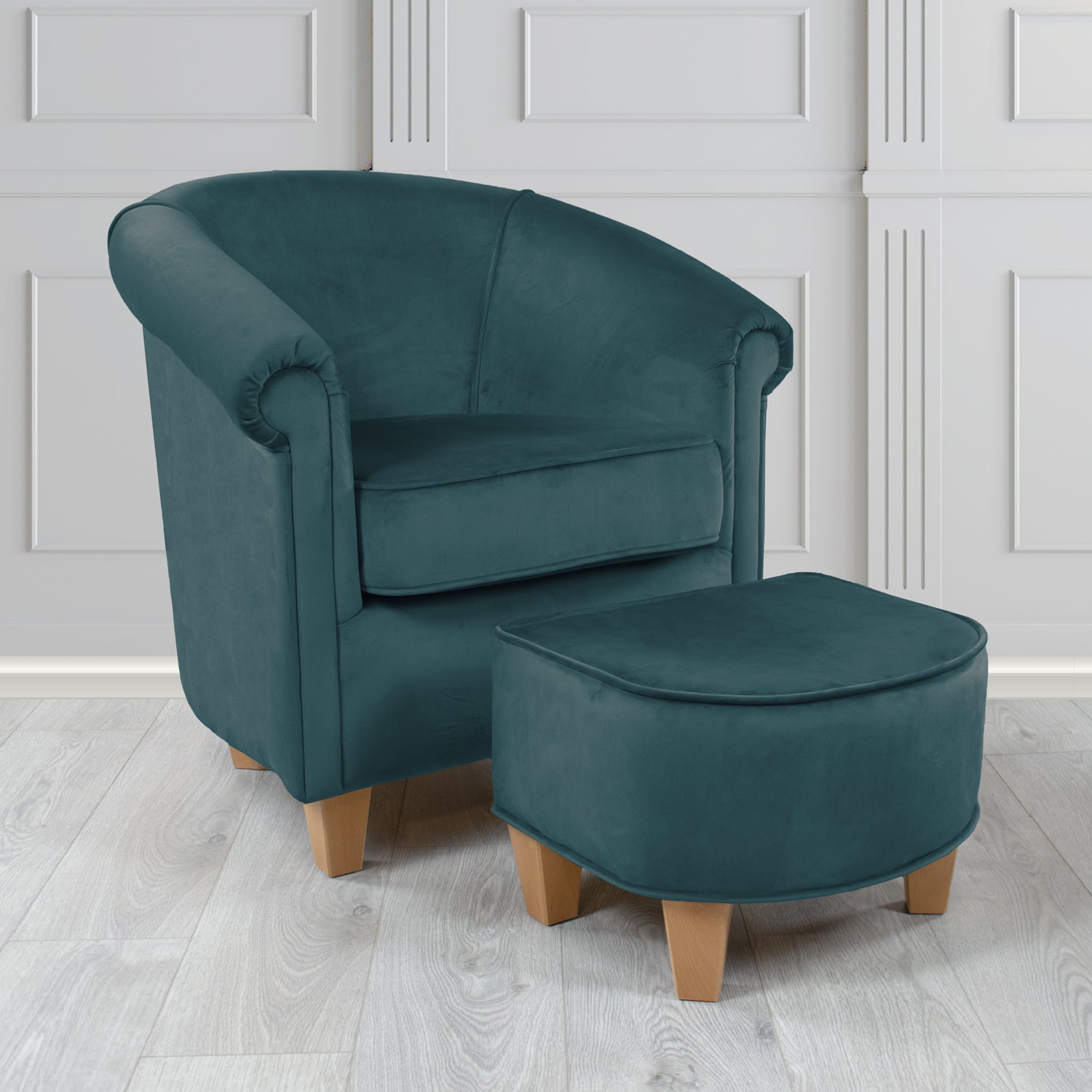 Siena Passione Petrol PAS2721 Velvet Fabric Tub Chair & Footstool Set (4680426618922)