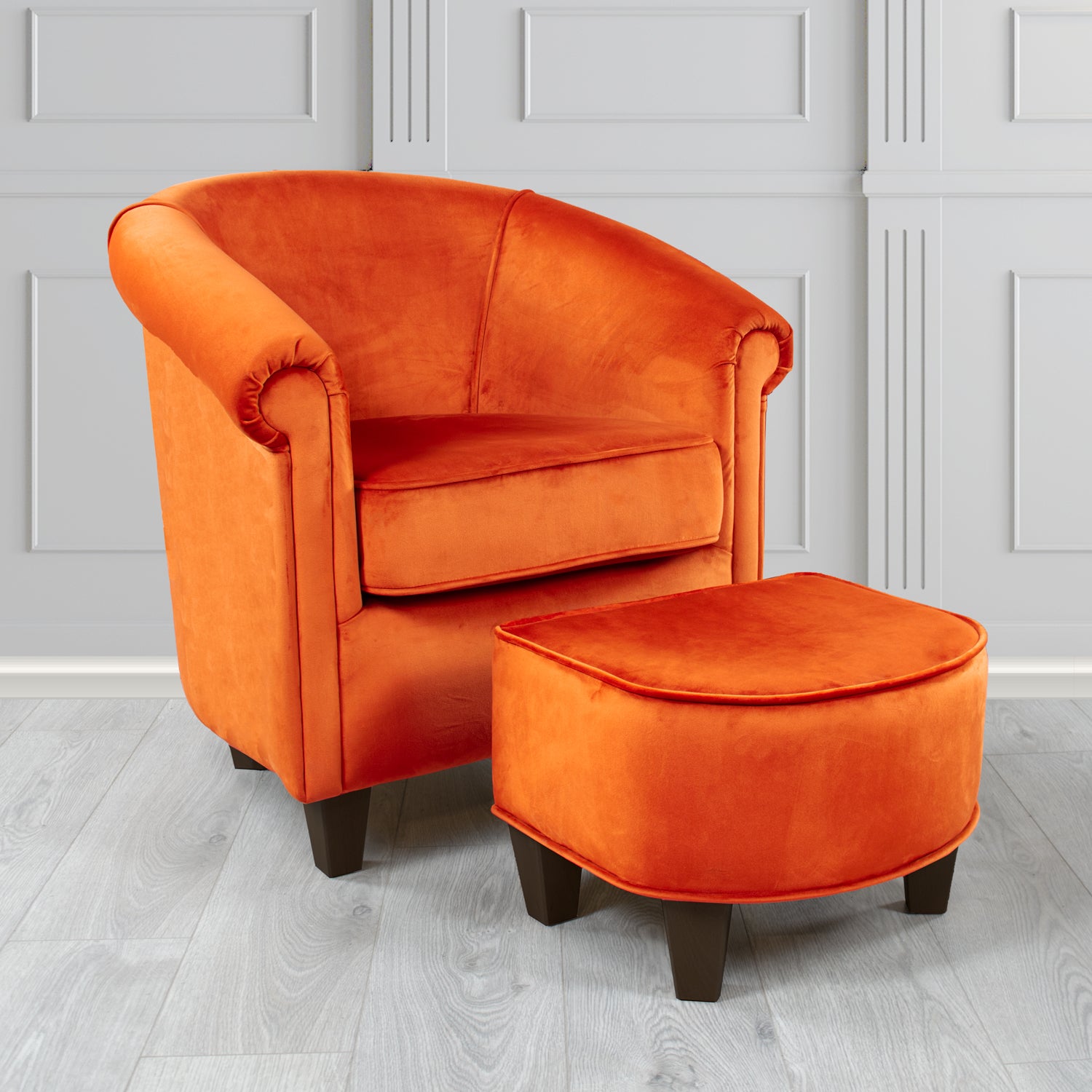 Siena Passione Pumpkin PAS2584 Velvet Fabric Tub Chair & Footstool Set (4680427143210)
