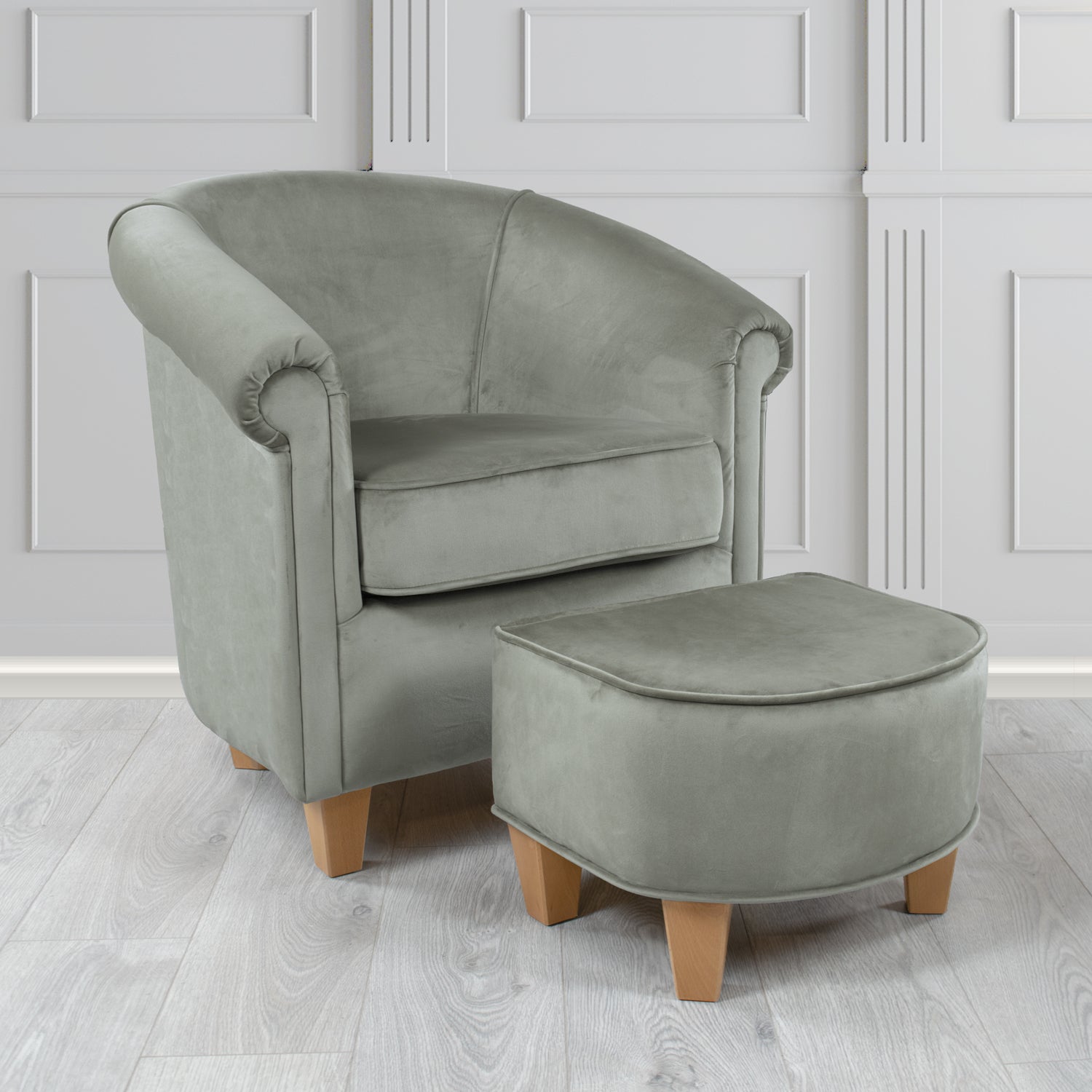 Siena Passione Slate PAS2730 Velvet Fabric Tub Chair & Footstool Set (4680428191786)