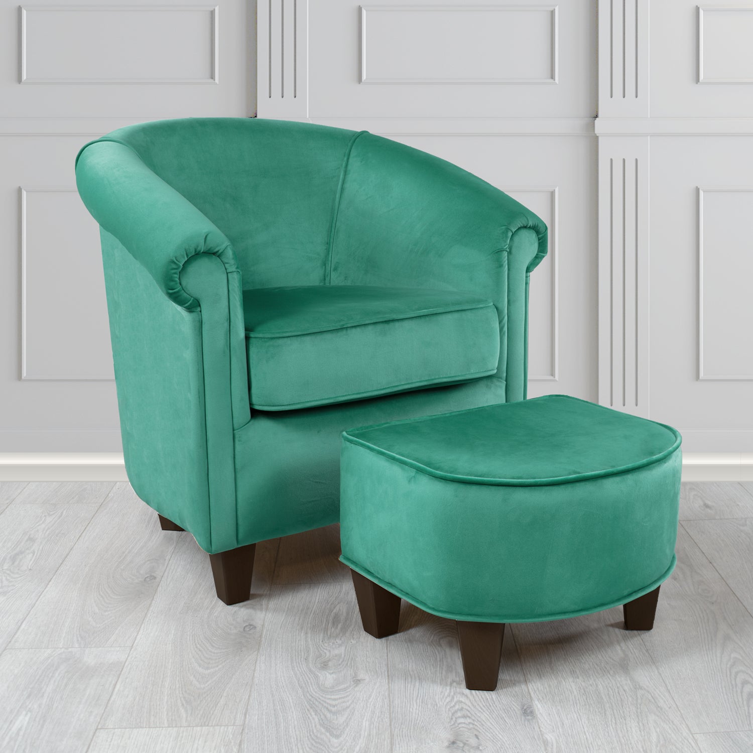 Siena Passione Teal PAS2717 Velvet Fabric Tub Chair & Footstool Set (4680428388394)