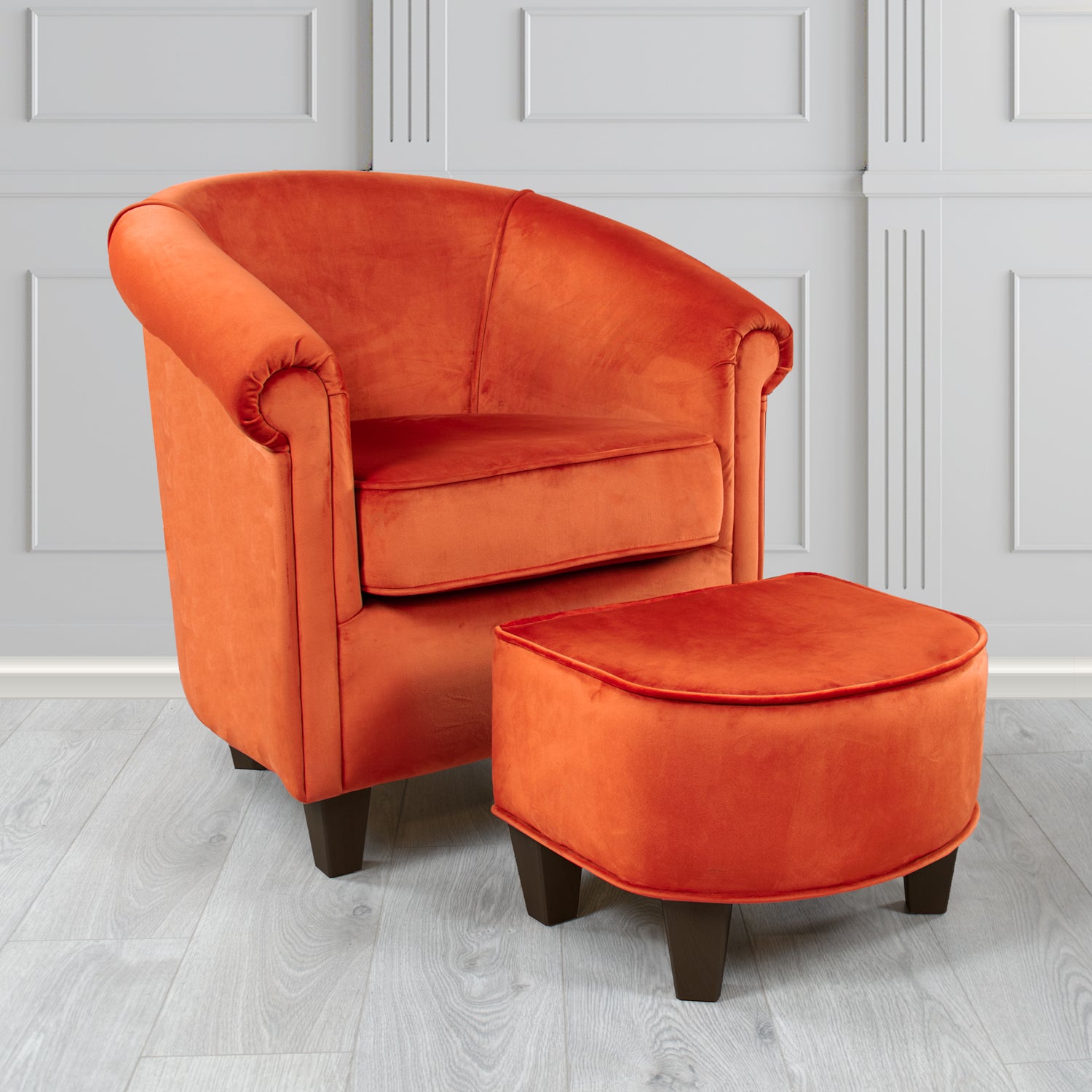 Siena Passione Terracotta PAS2711 Velvet Fabric Tub Chair & Footstool Set (4680428519466)