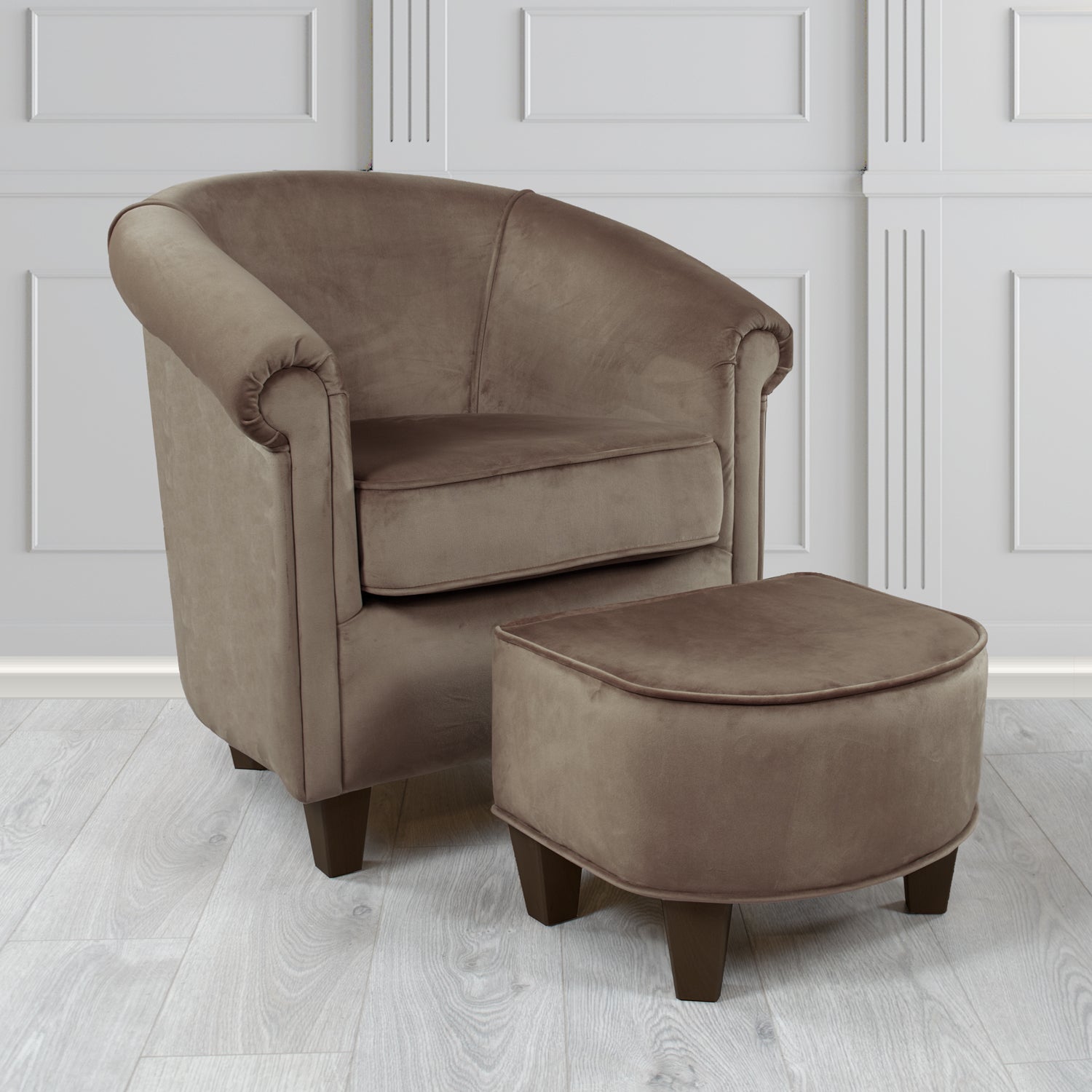 Siena Passione Truffle PAS2710 Velvet Fabric Tub Chair & Footstool Set (4680428617770)