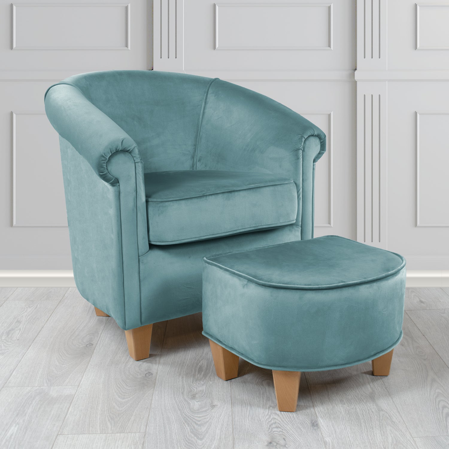 Siena Passione Wedgwood PAS2719 Velvet Fabric Tub Chair & Footstool Set (4680428781610)