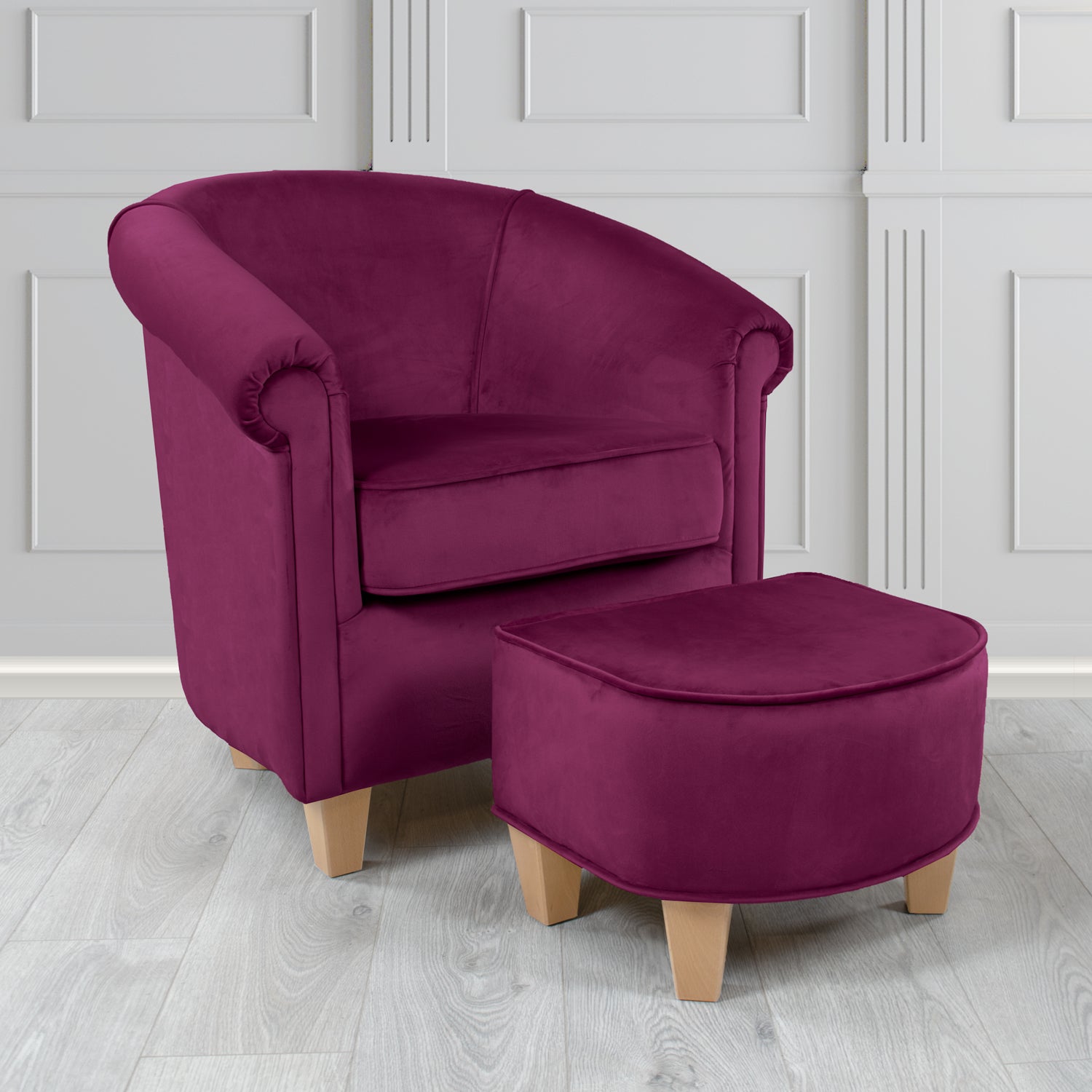 Siena Monaco Amethyst Plush Velvet Fabric Tub Chair & Footstool Set (6621280370730)