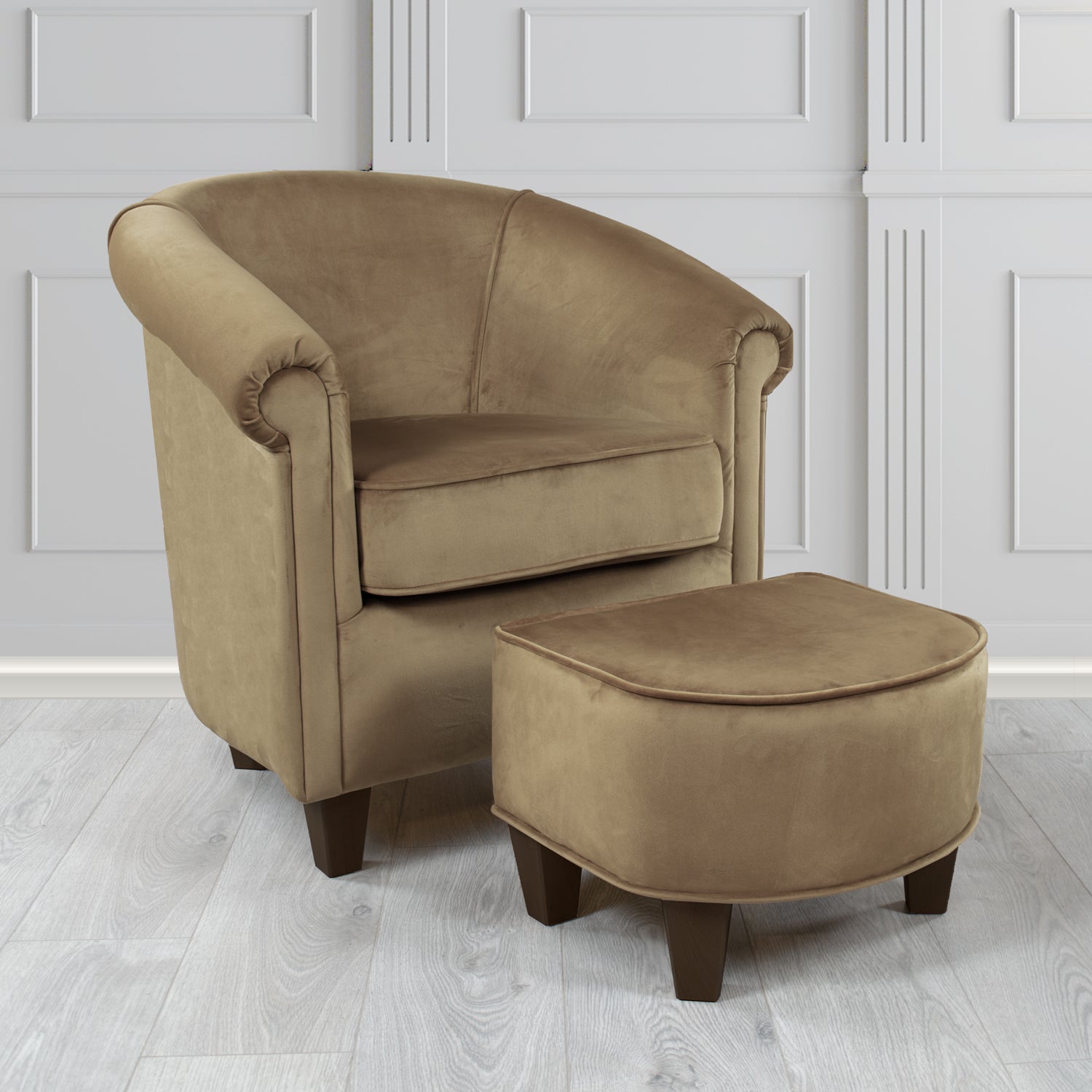 Siena Monaco Biscuit Plush Velvet Fabric Tub Chair & Footstool Set (6621284466730)