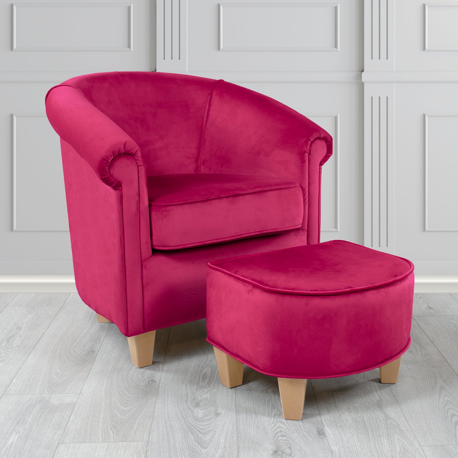 Siena Monaco Boysenberry Plush Velvet Fabric Tub Chair & Footstool Set (6621285646378)