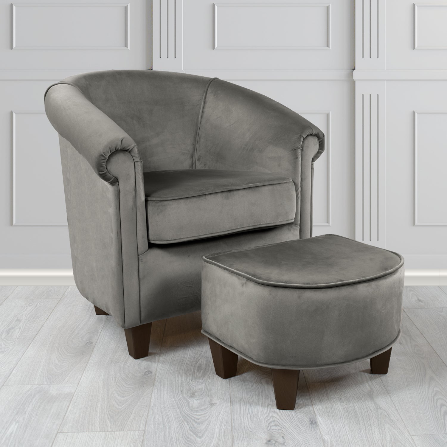 Siena Monaco Charcoal Plush Velvet Fabric Tub Chair & Footstool Set (6621286957098)