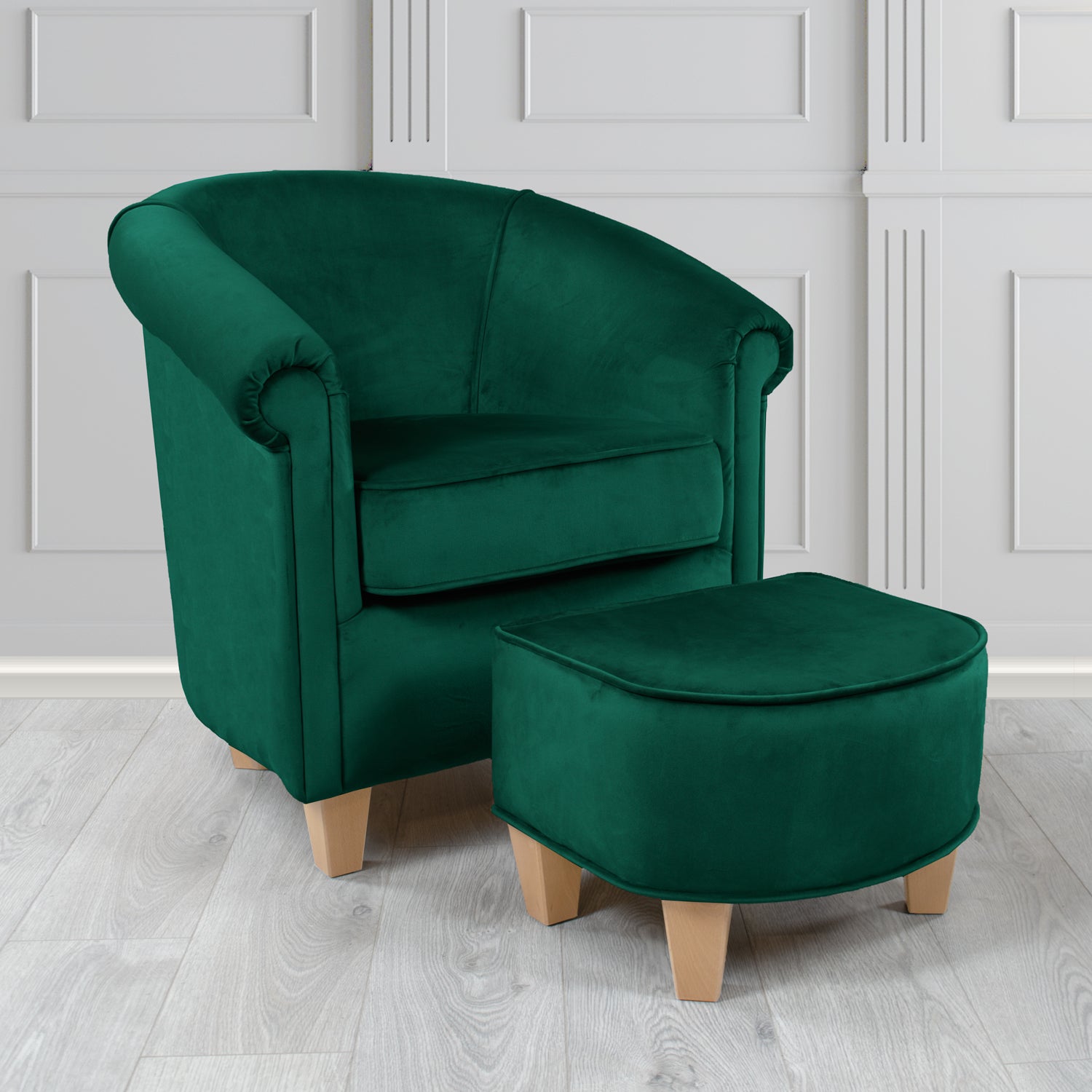 Siena Monaco Jasper Plush Velvet Fabric Tub Chair & Footstool Set (6621290135594)